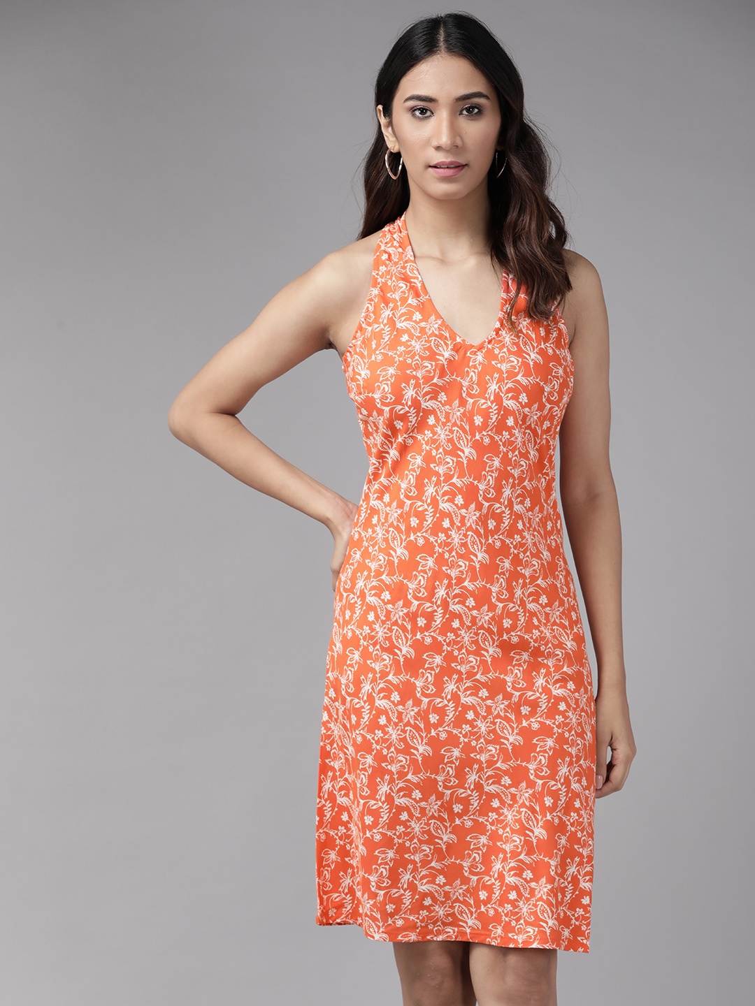 

YASH GALLERY Orange & White Printed A-Line Dress