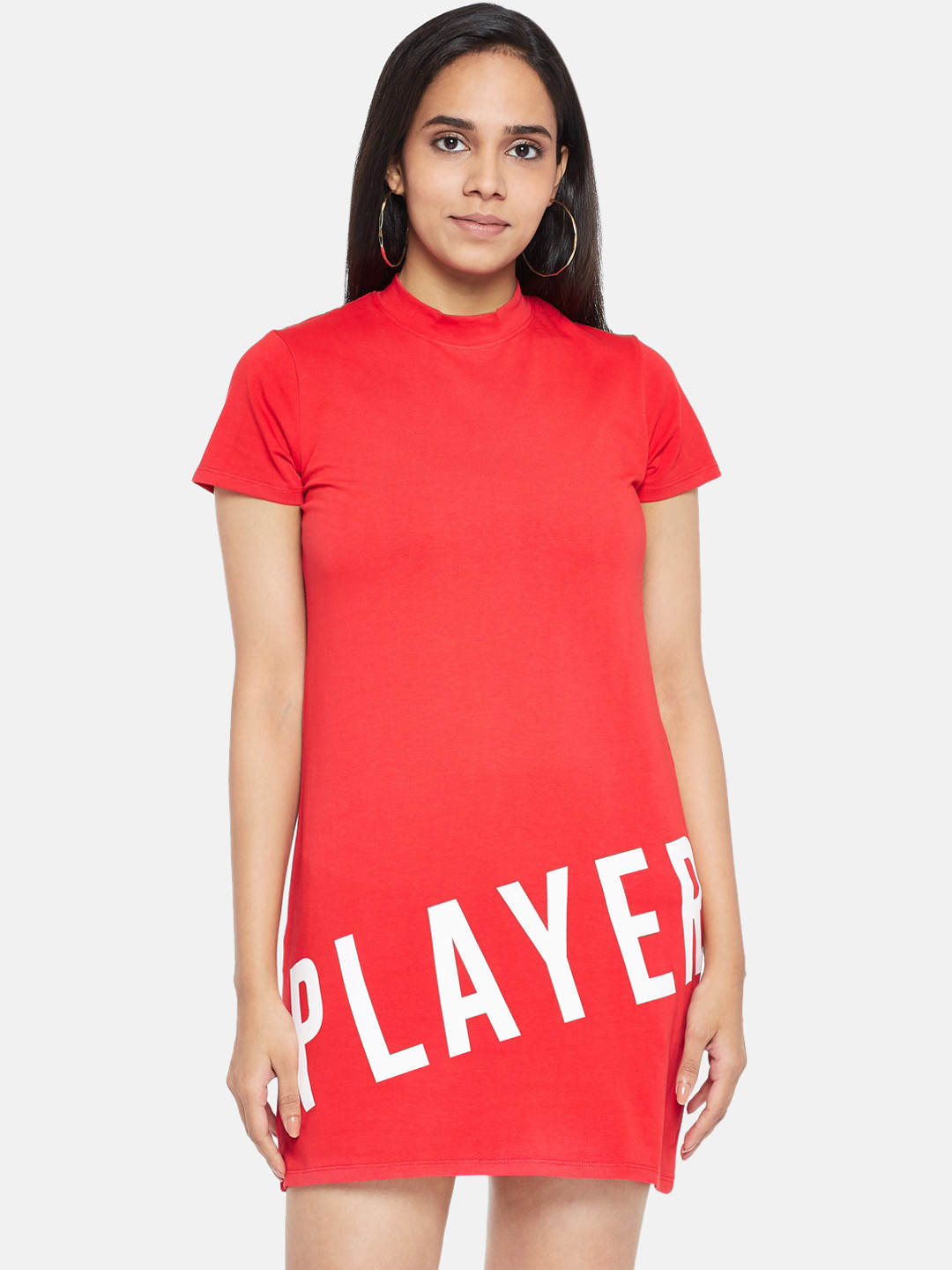 

People Women Red & White Typography Printed T-shirt Dress