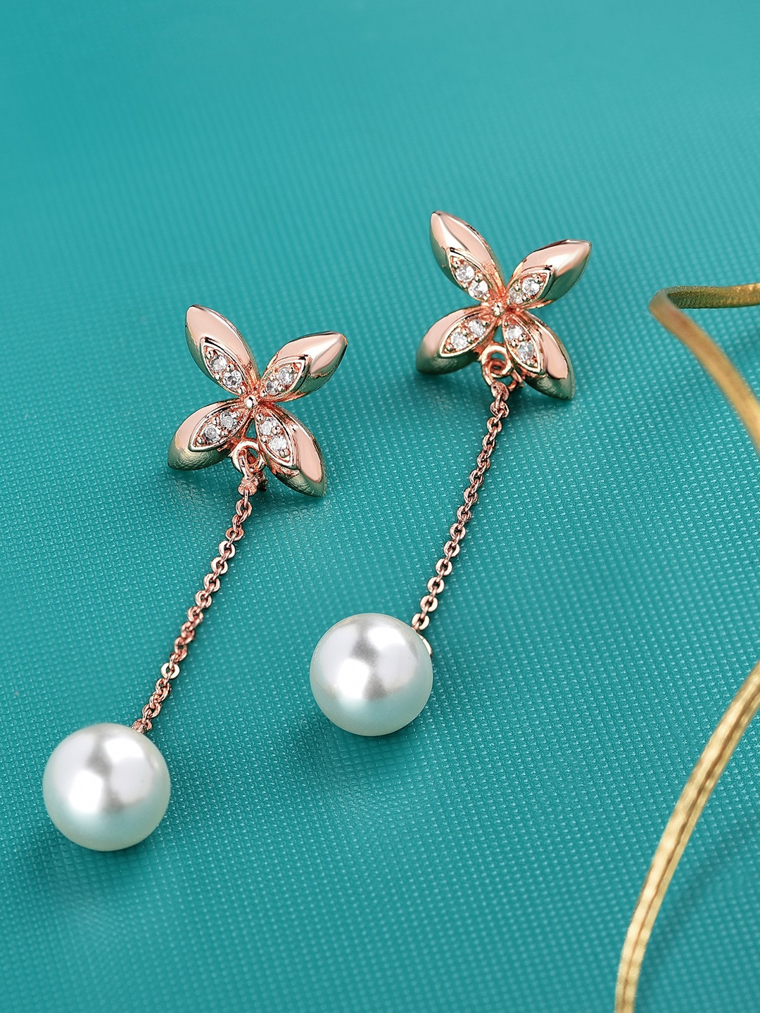 

Zaveri Pearls Rose Gold Contemporary Drop Earrings