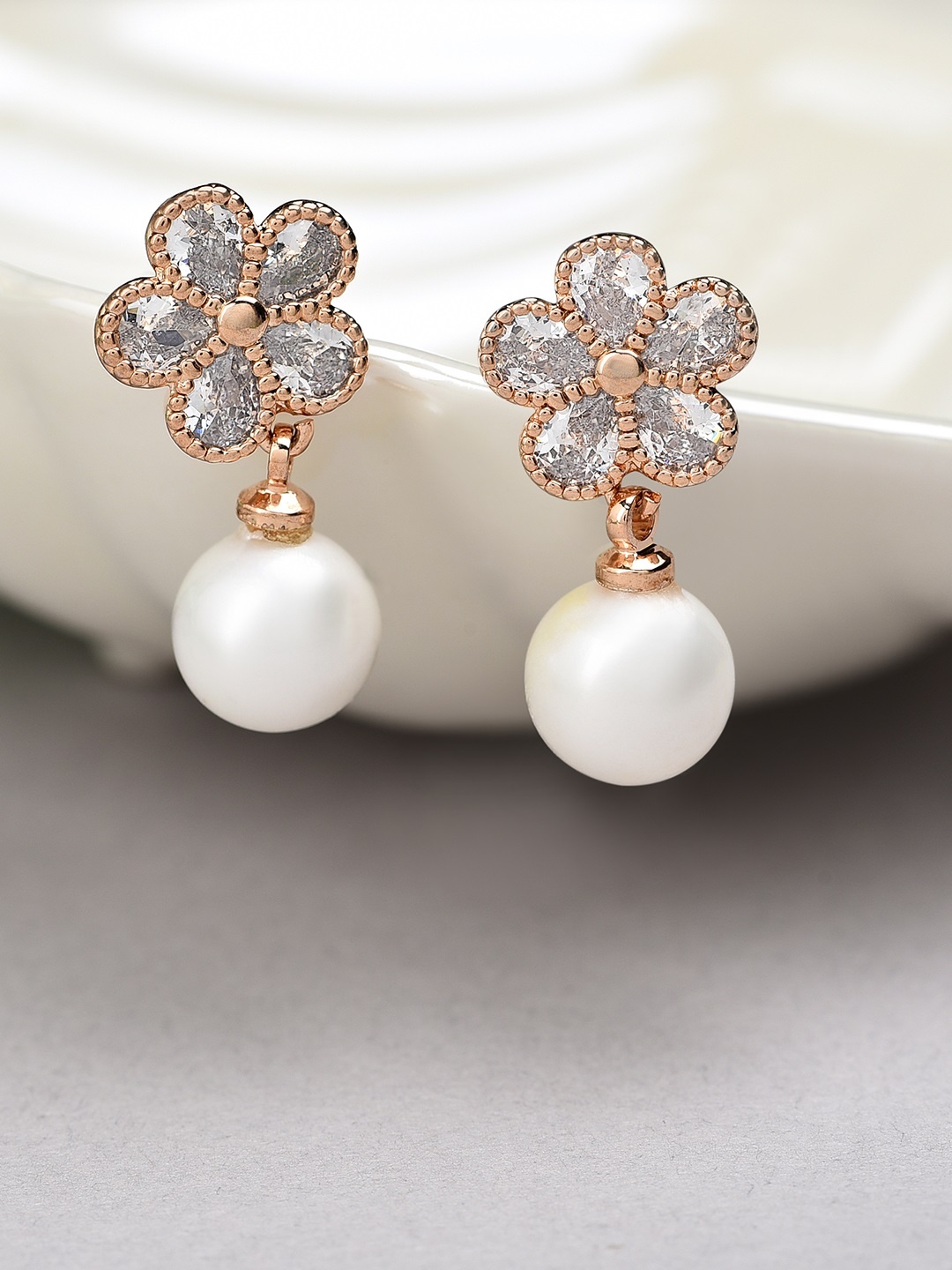 

Zaveri Pearls Rose Gold Contemporary Drop Earrings