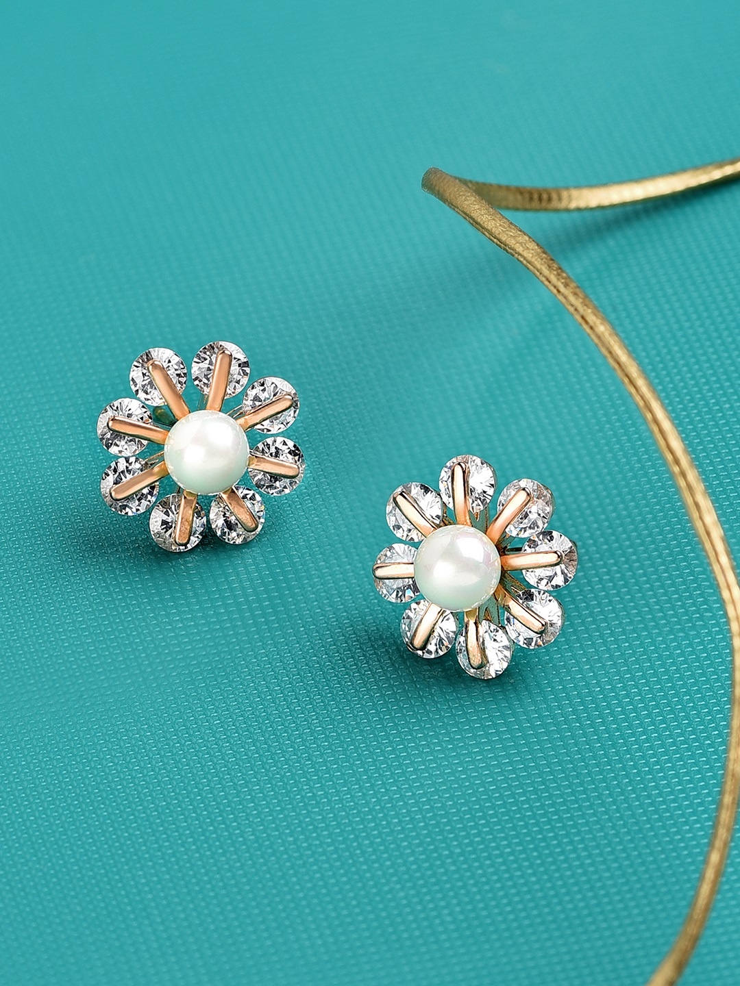 

Zaveri Pearls Rose Gold Contemporary Studs Earrings
