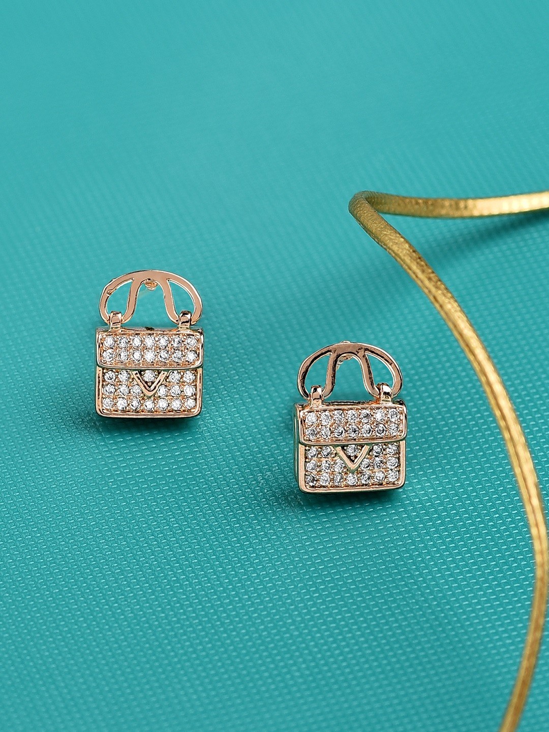 

Zaveri Pearls Rose Gold Contemporary Studs Earrings