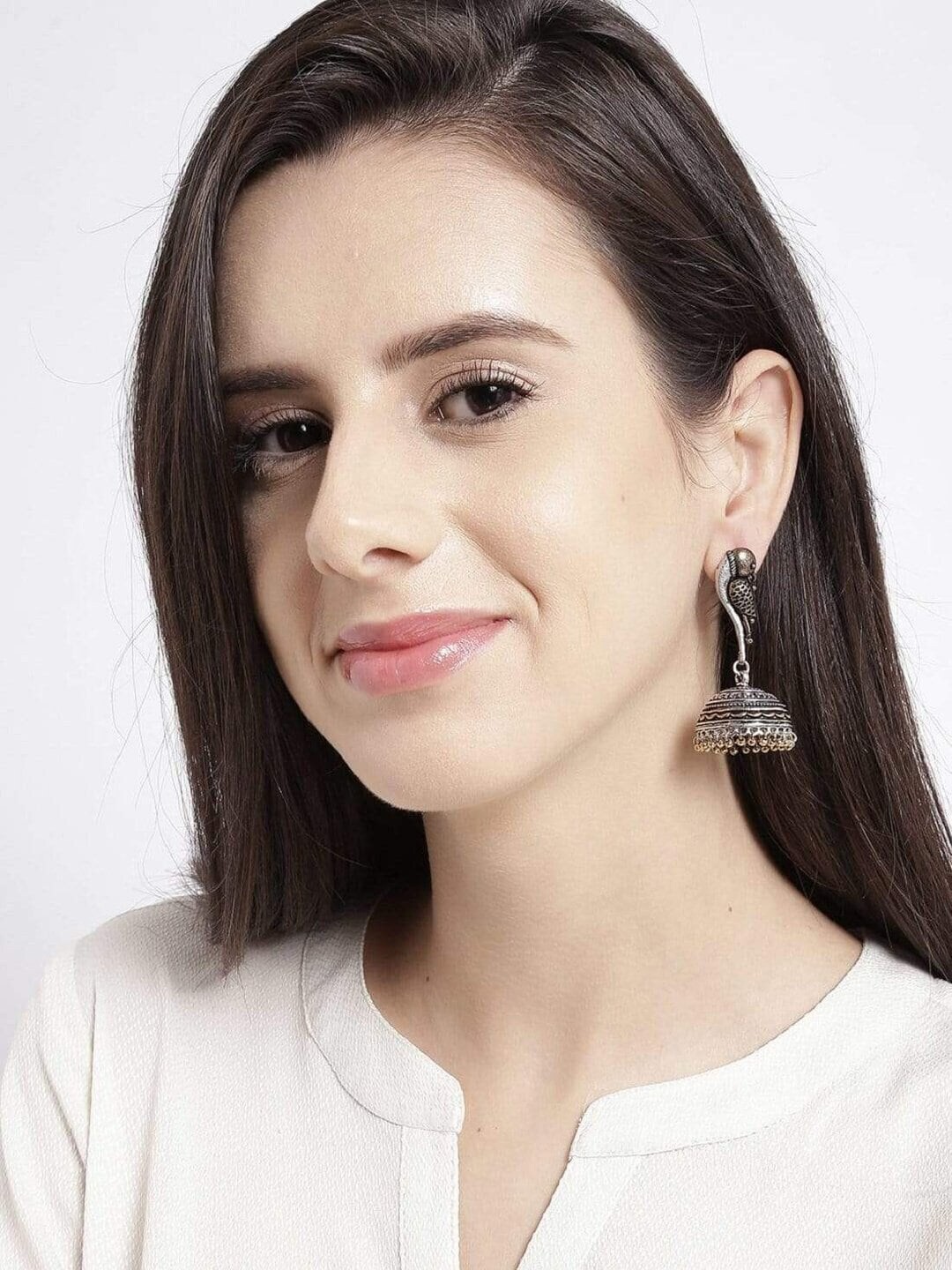 

Rubans Silver-Toned Contemporary Jhumkas Earrings