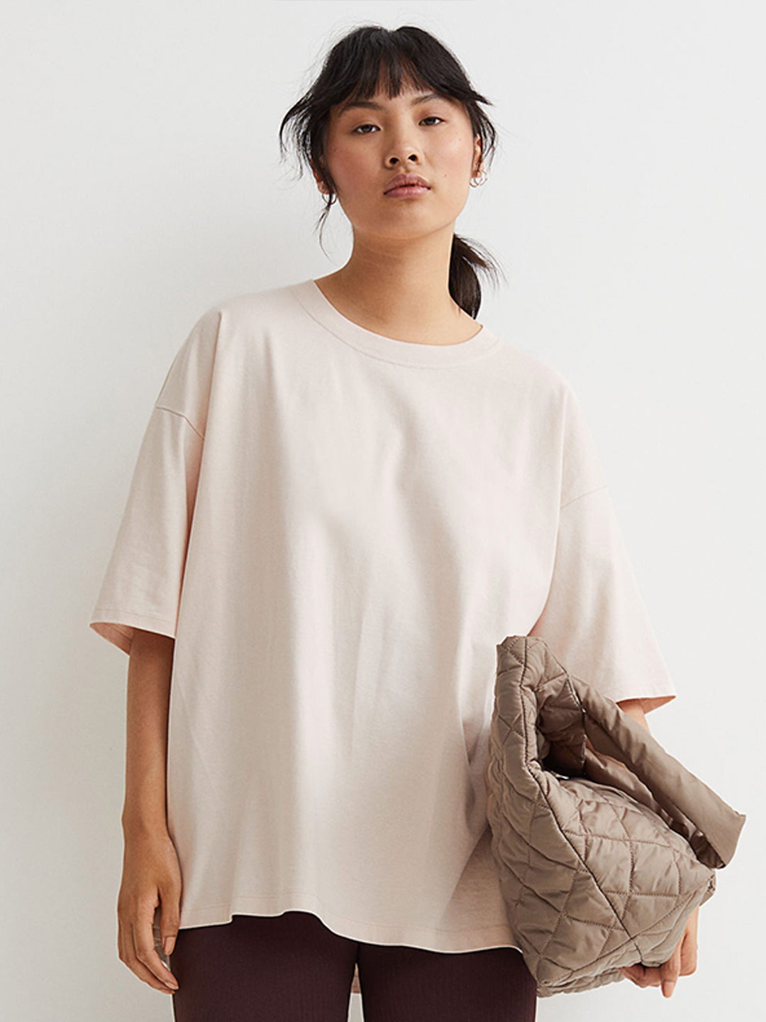 HM Women Pink Oversized Pure Cotton T-shirt