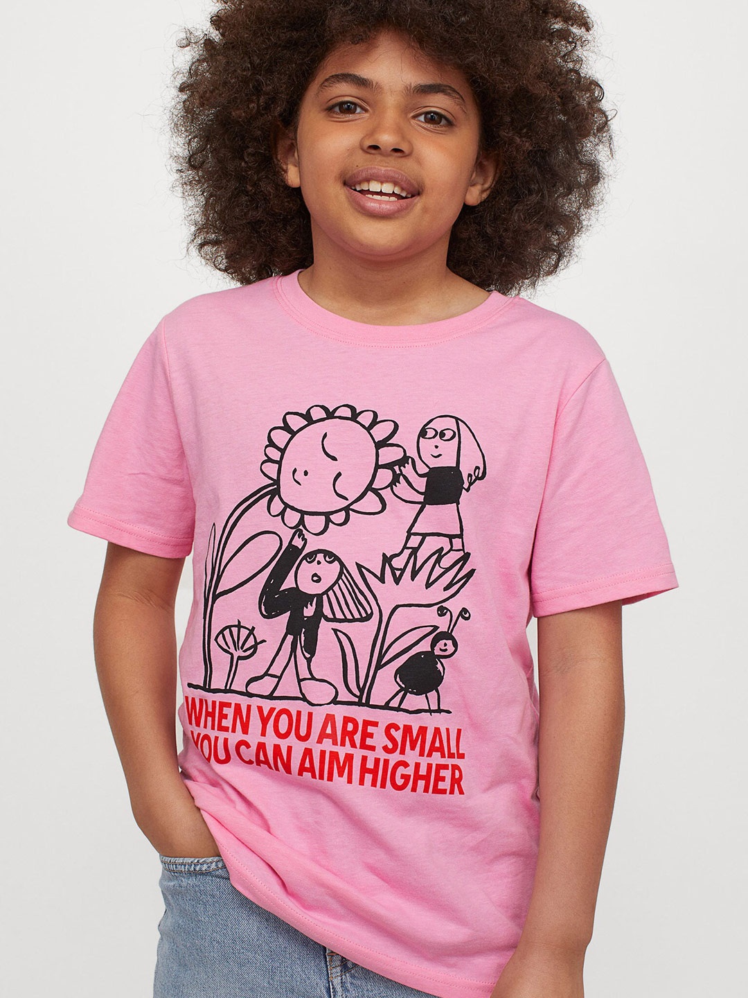 

HM Girls Pink Printed Pure Cotton T-shirt