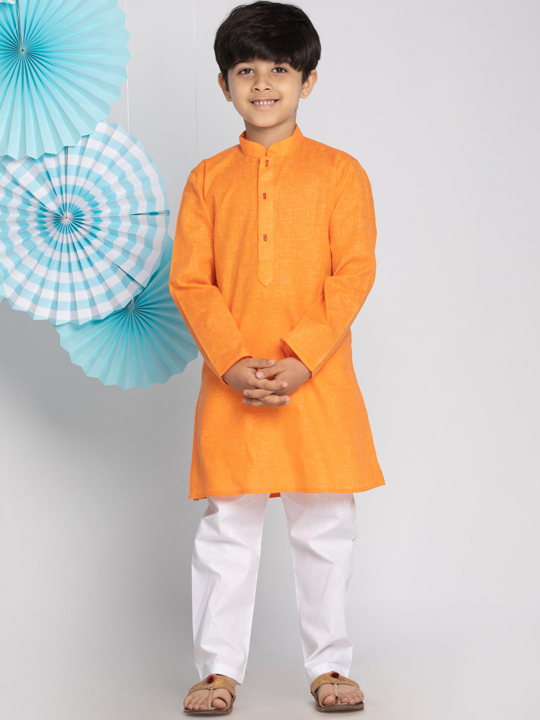 

VASTRAMAY Boys Orange Solid Kurta with Pyjamas