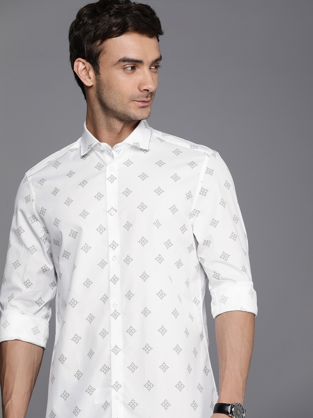 

Louis Philippe Sport Slim Fit Printed Pure Cotton Casual Shirt, White