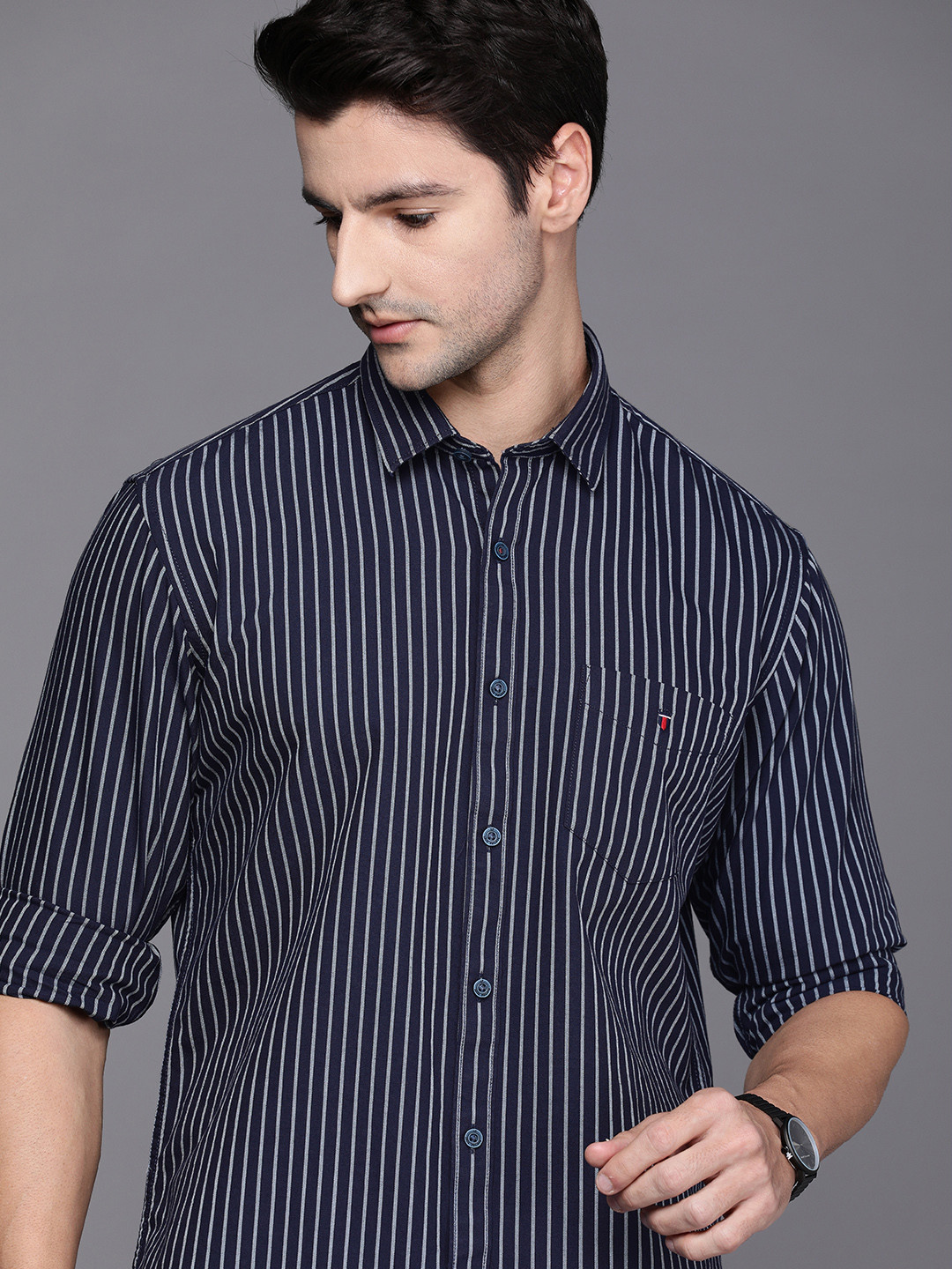 

Louis Philippe Sport Men Navy Blue Slim Fit Striped Casual Shirt