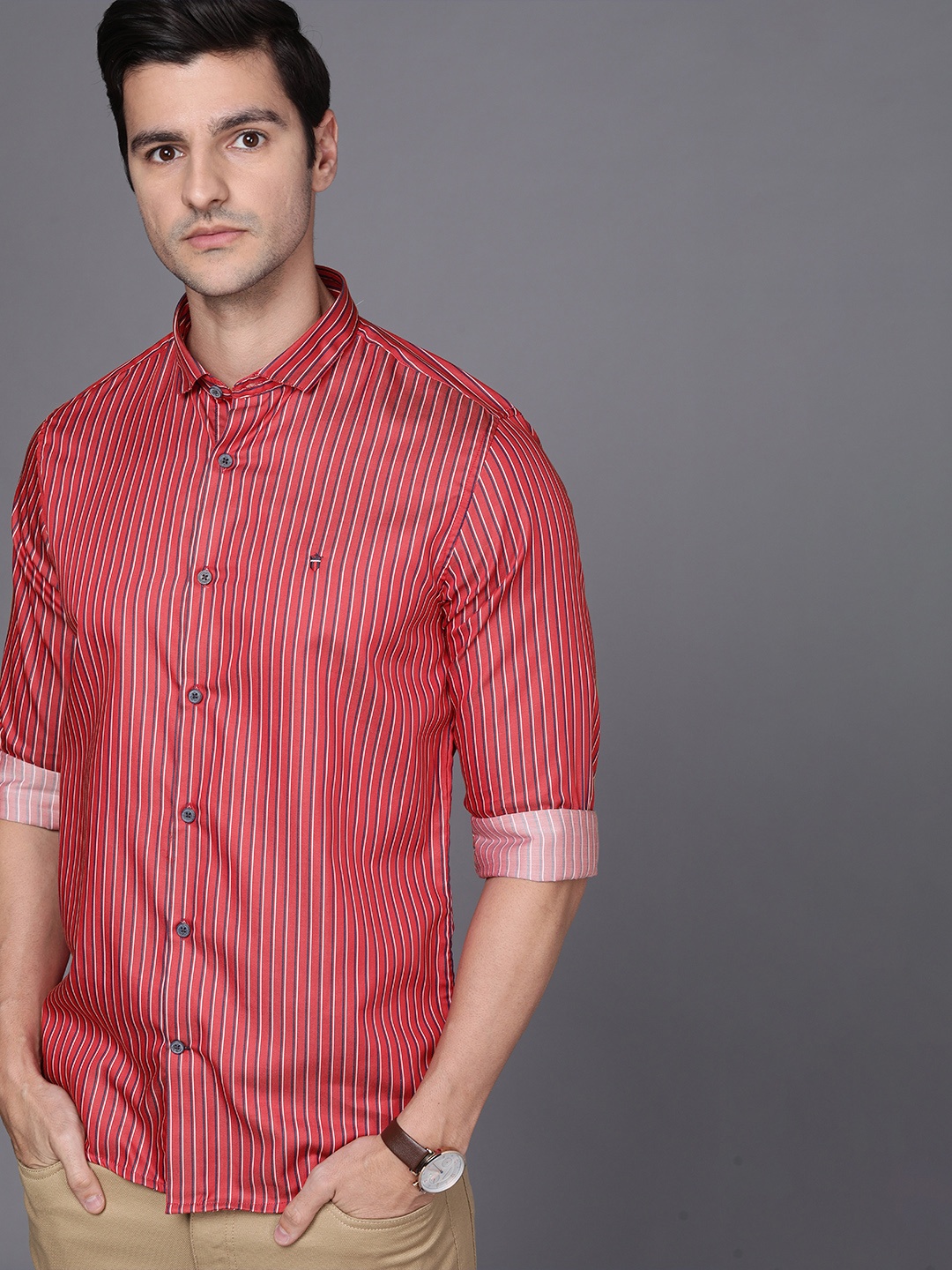 

Louis Philippe Sport Men Red & Blue Slim Fit Striped Casual Shirt