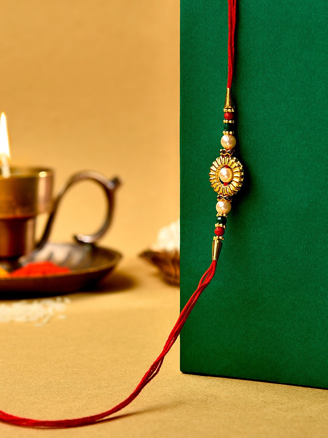 

Zaveri Pearls Set Of 3 Stone-Beaded Rakhi, Red