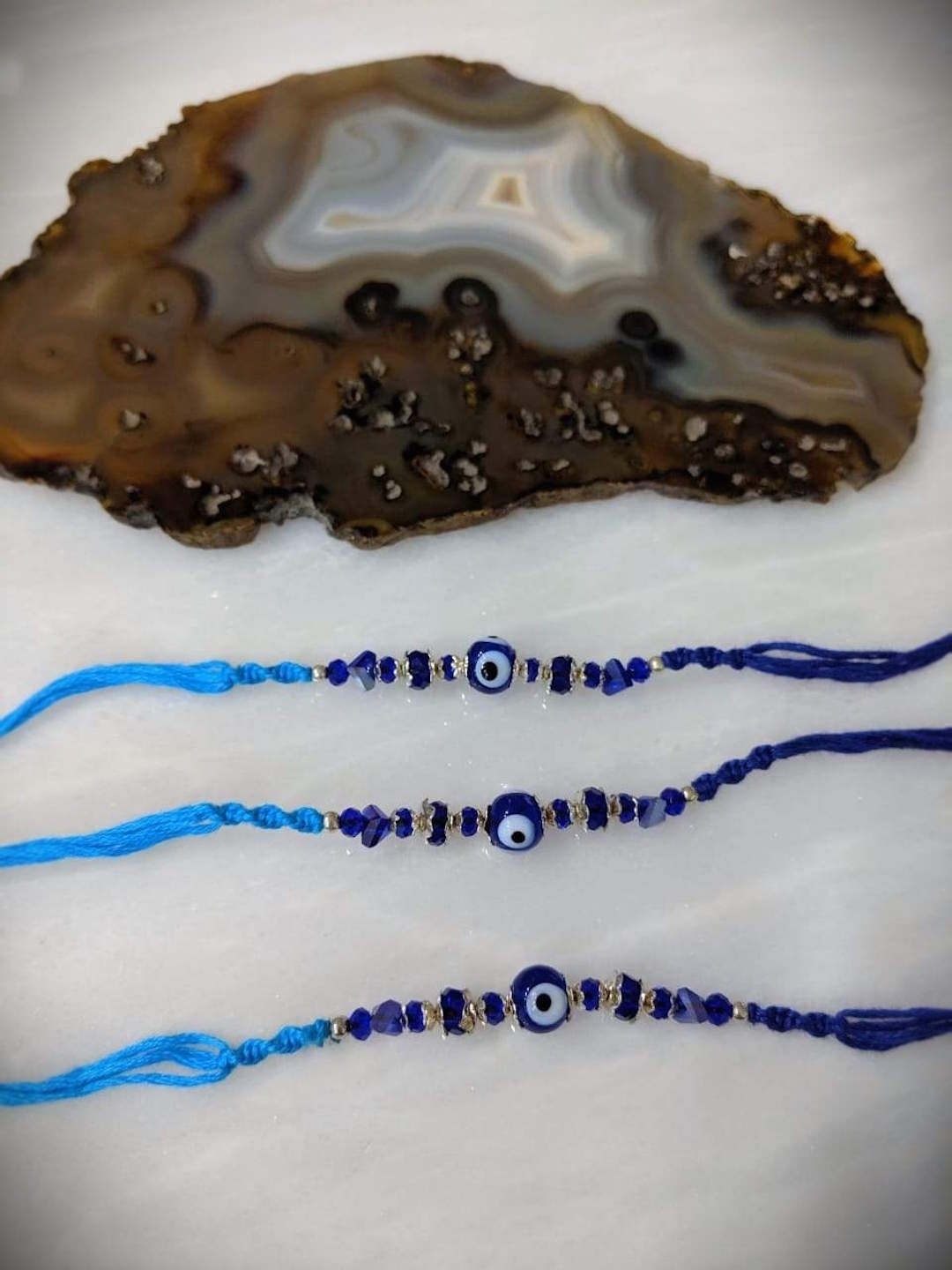 

Digital Dress Room Men Set Of 3 Blue Beaded Evial Eye Rakhi
