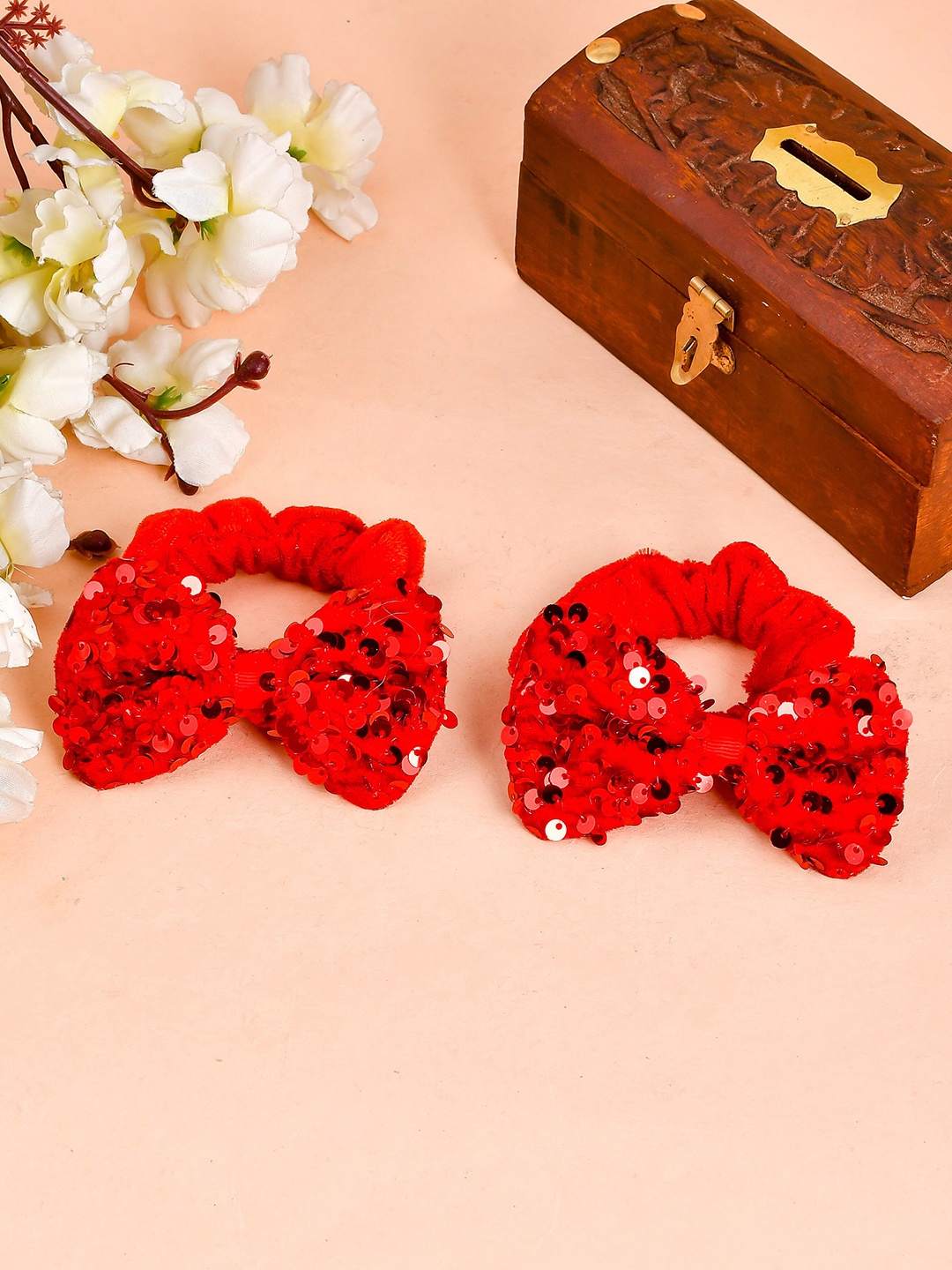 

Silvermerc Designs Girls Red Set of 2 Embellished Ponytail Holders