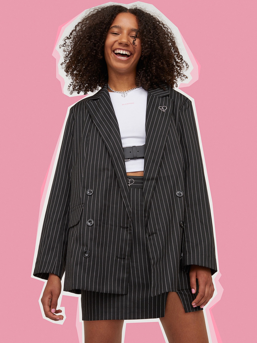 

H&M Women Black Striped Oversized Jacket