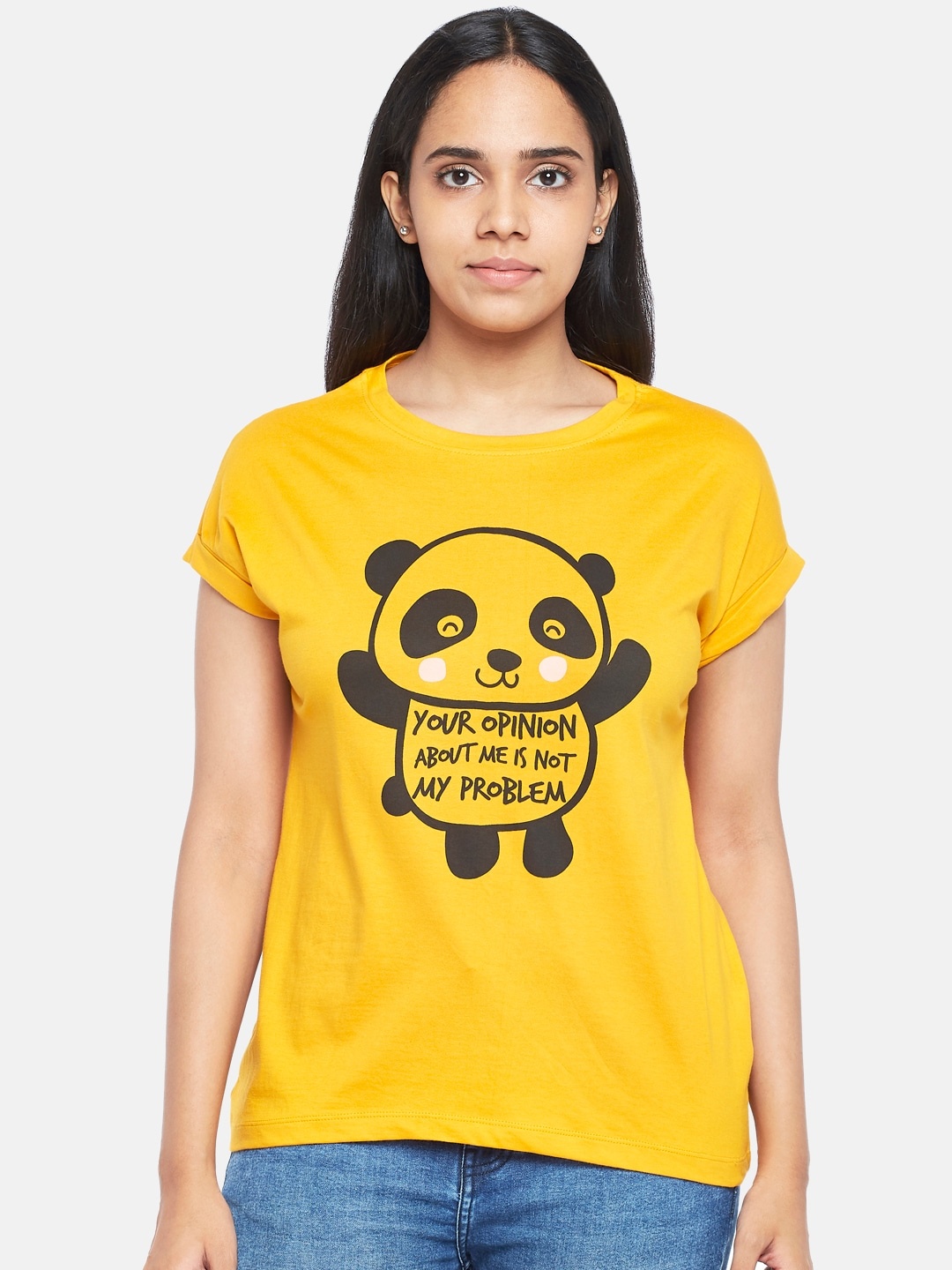 

People Women Mustard Yellow Typography Printed T-shirt