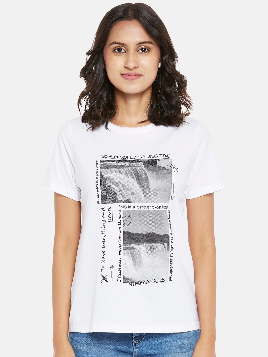 

People Women White & Black Printed T-shirt