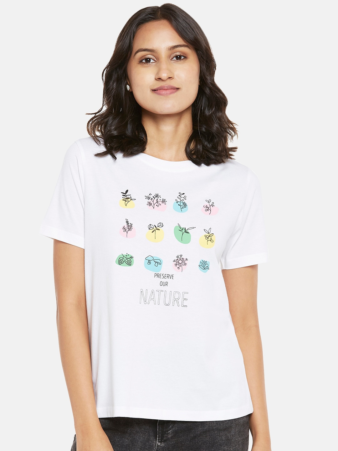 

People Women White Graphic Printed T-shirt