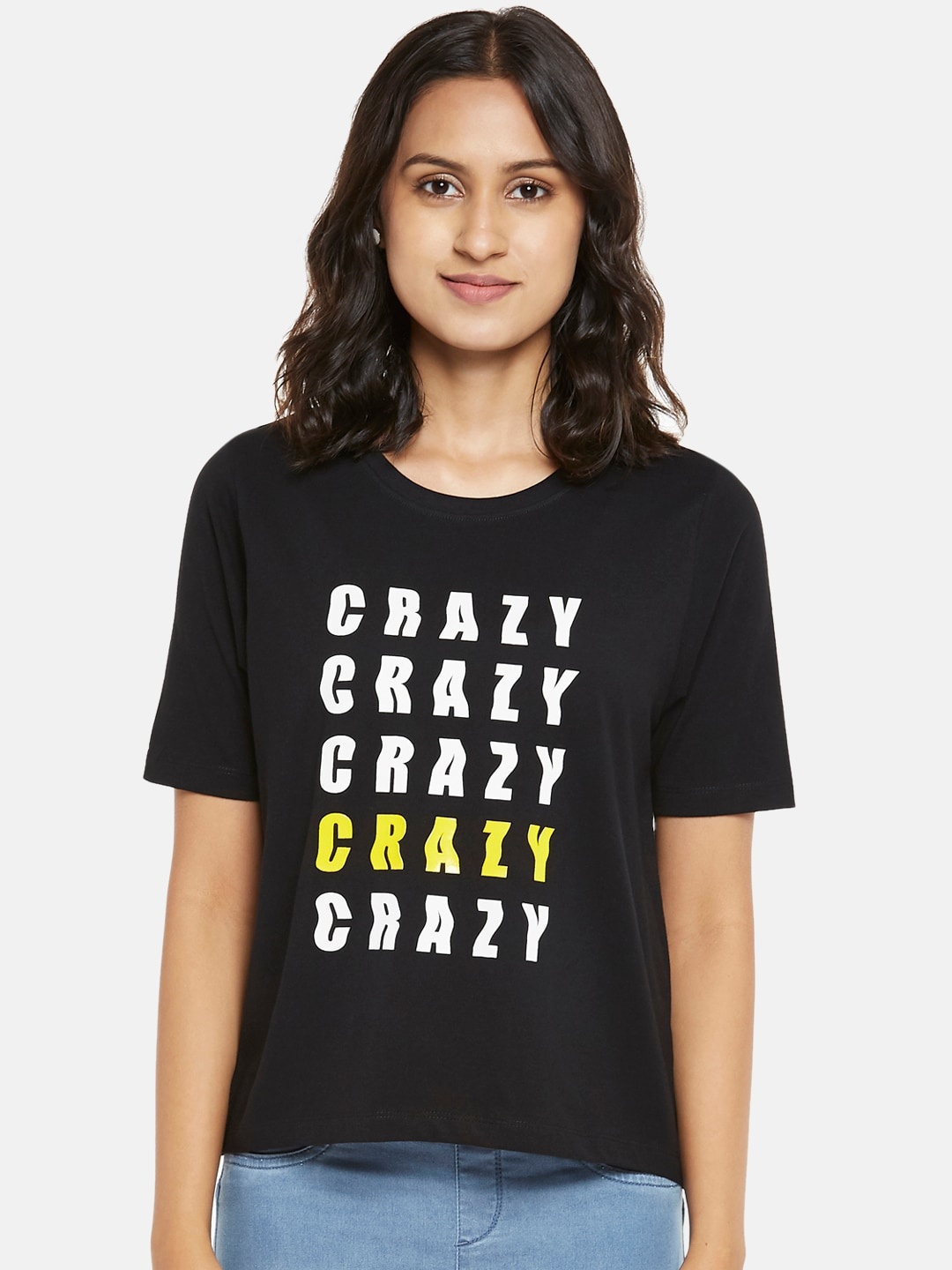 

People Women Black White Typography Printed Pure Cotton T-shirt