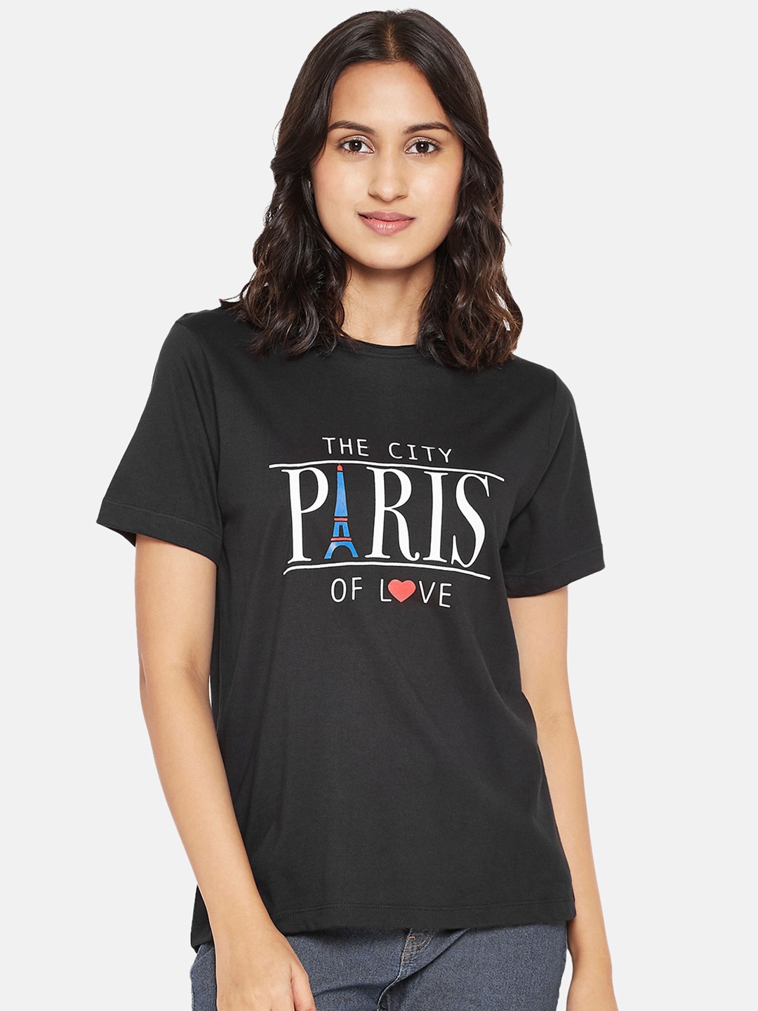 

People Women Black & White Printed T-shirt