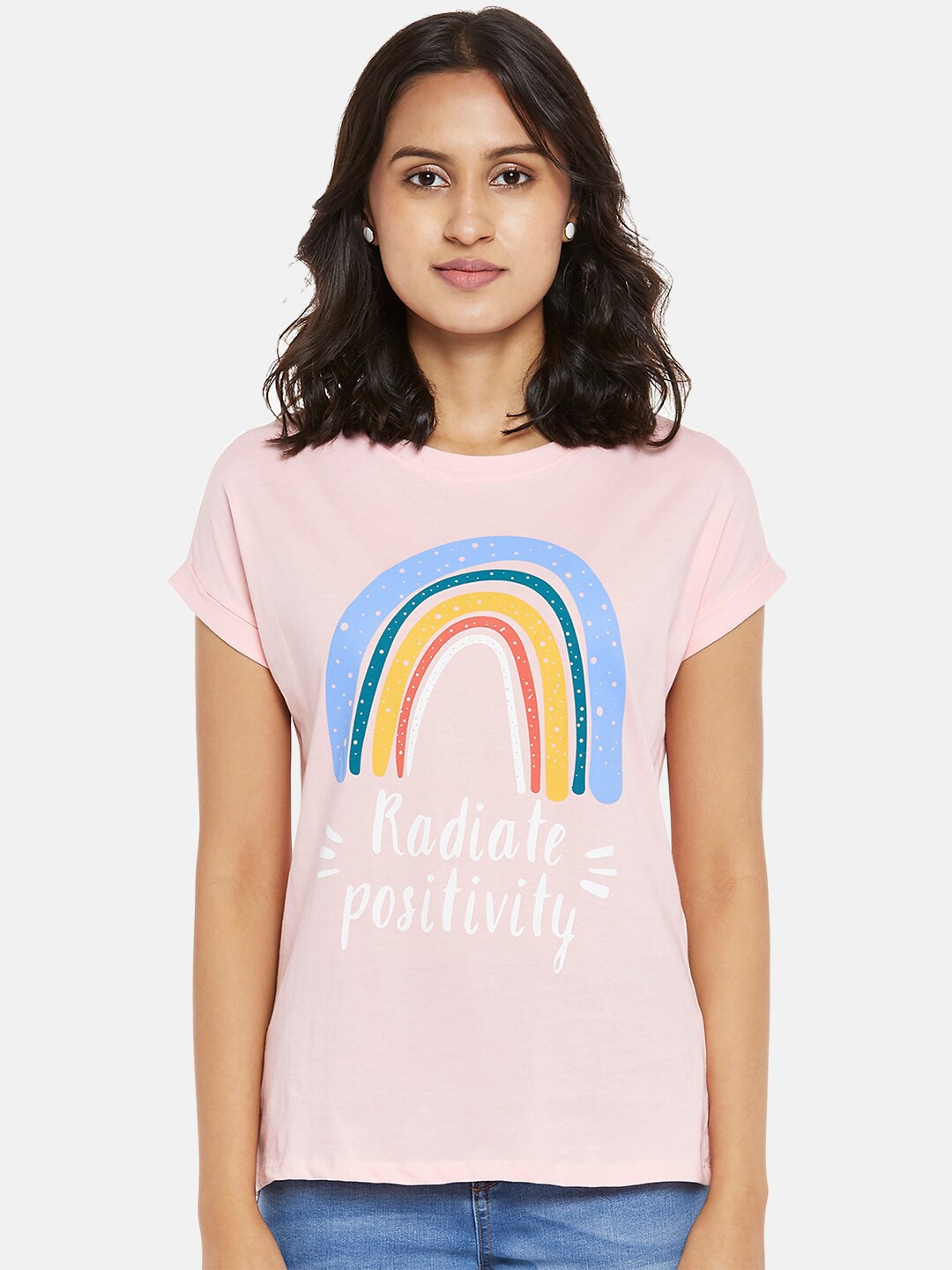 

People Women Pink & White Graphic Printed T-shirt