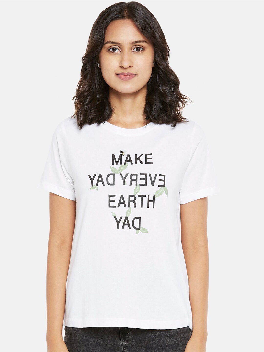 

People Women White Black Typography Printed Pure Cotton T-shirt