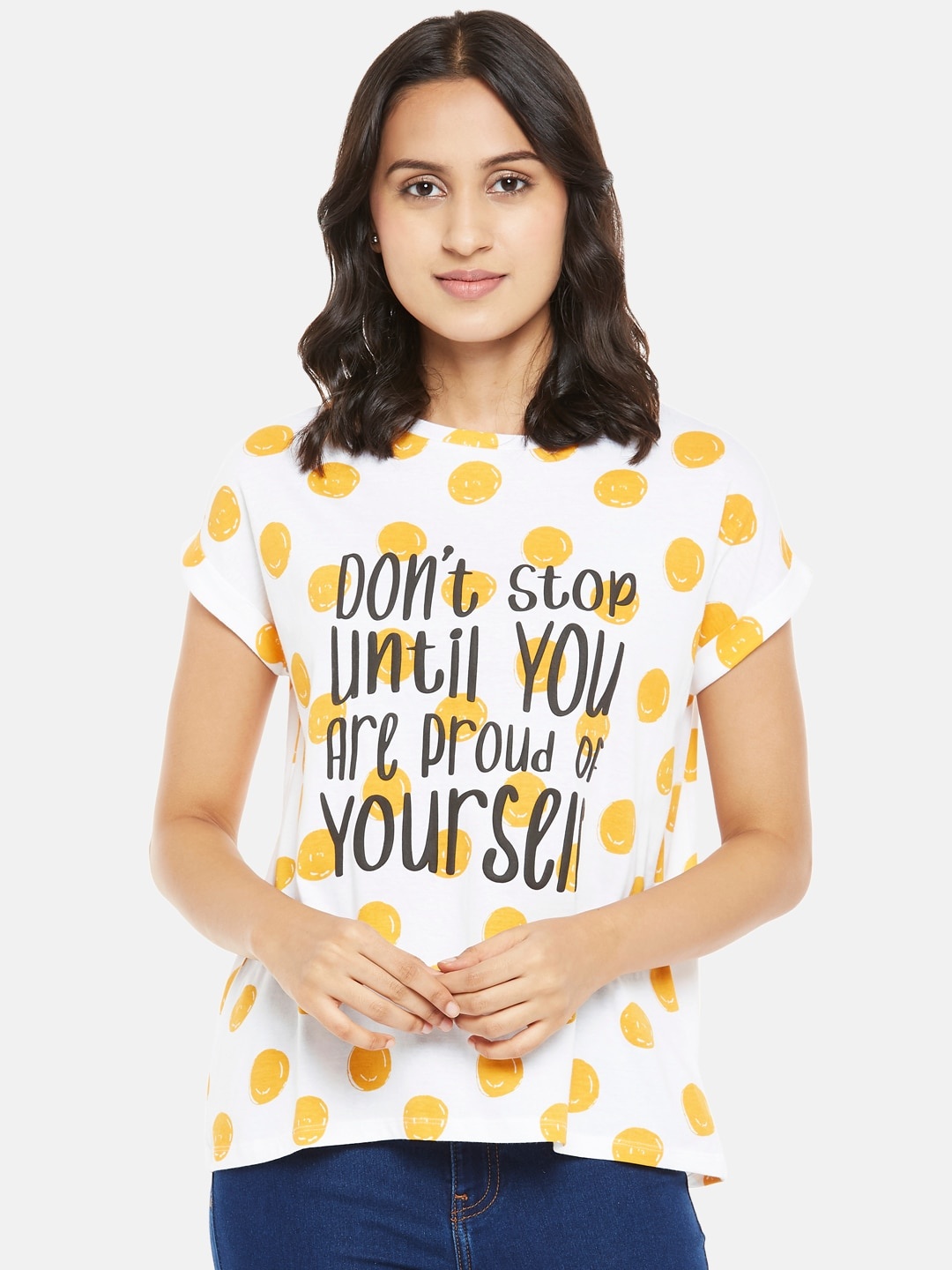 

People Women White Typography Printed Applique T-shirt