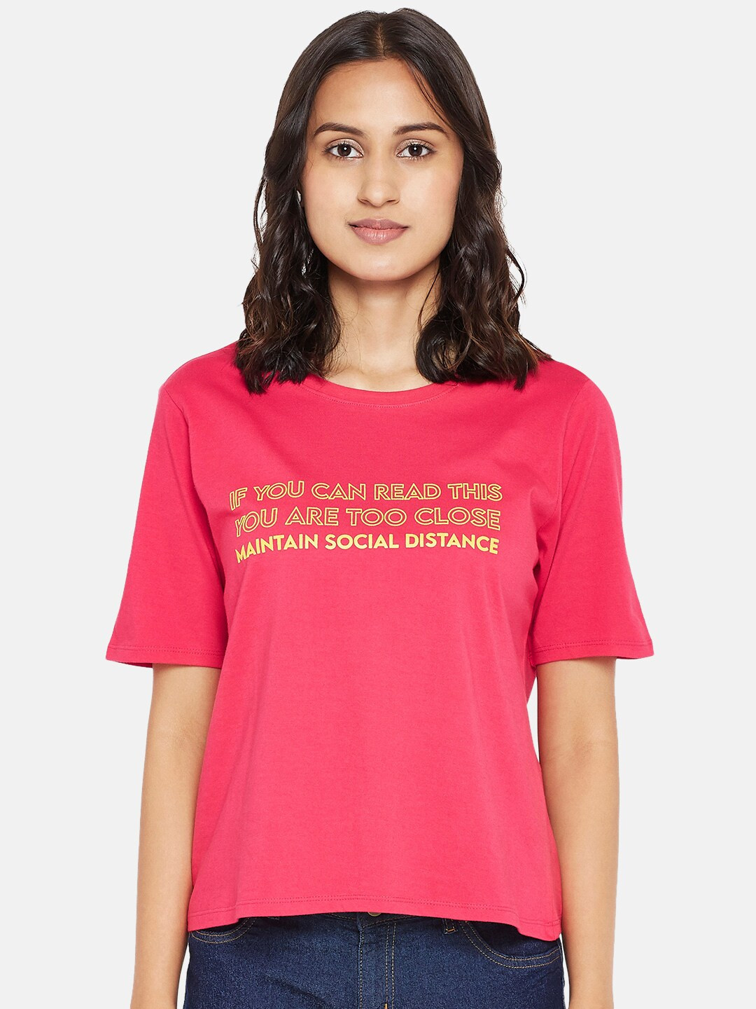 

People Women Pink Typography Printed T-shirt