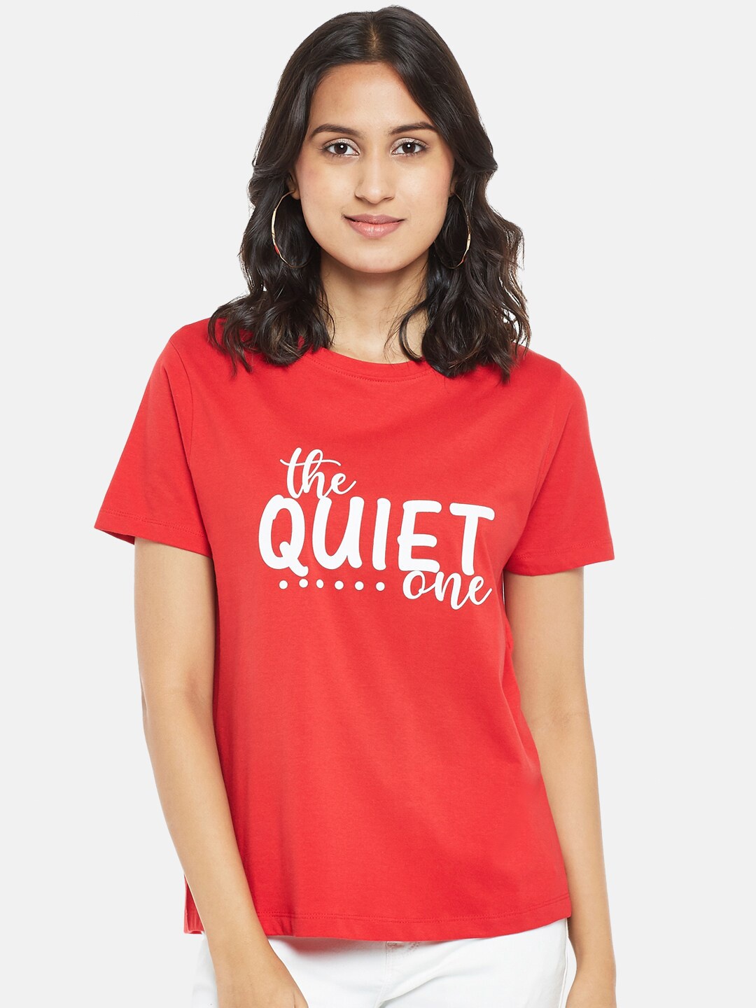

People Women Red Typography Printed Applique T-shirt