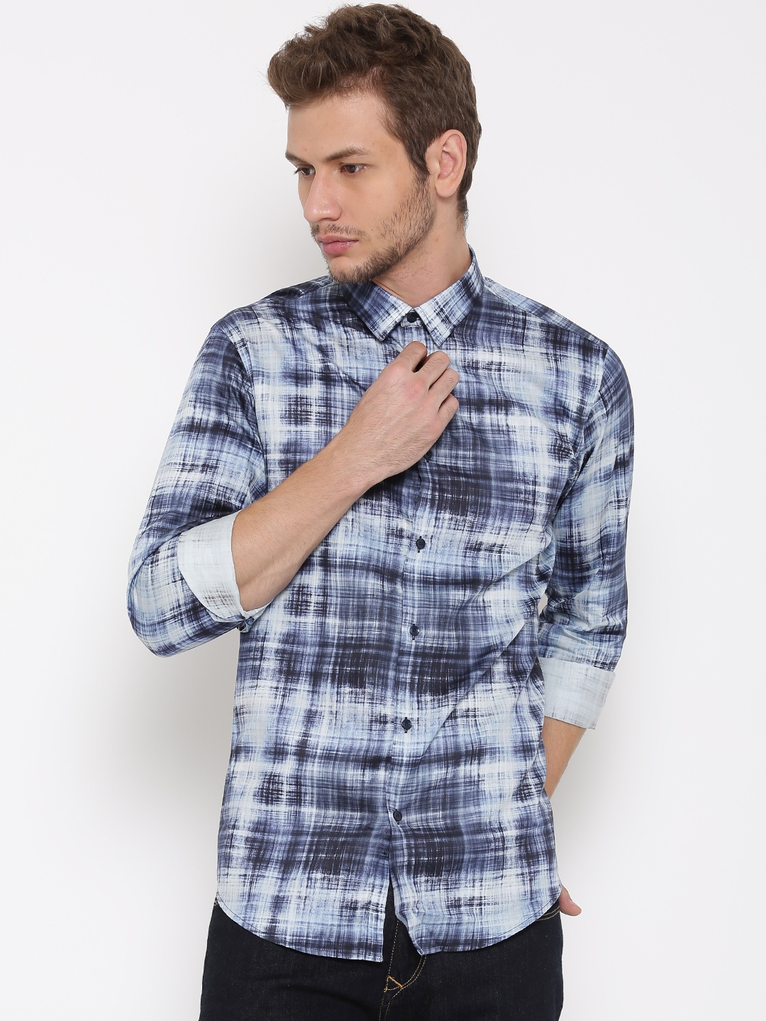 

Arrow New York Men Blue Snug Fit Printed Casual Shirt, Navy blue