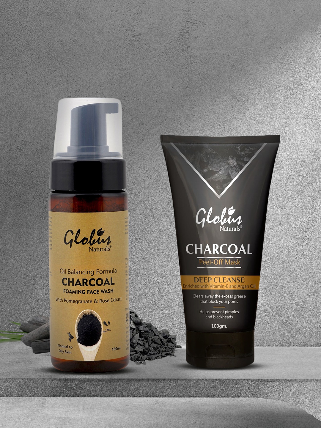 

Globus Naturals Unisex Charcoal Foaming Face wash 150 ml & Charcoal Peel Off Mask 100 gm, Black