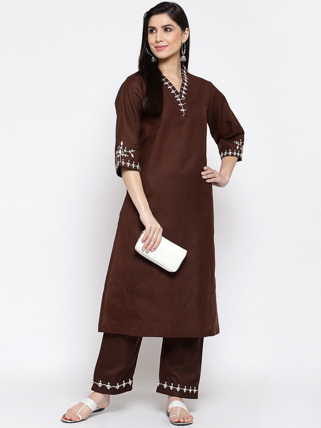 

DART STUDIO Women Brown Pure Cotton Kurta with Palazzos