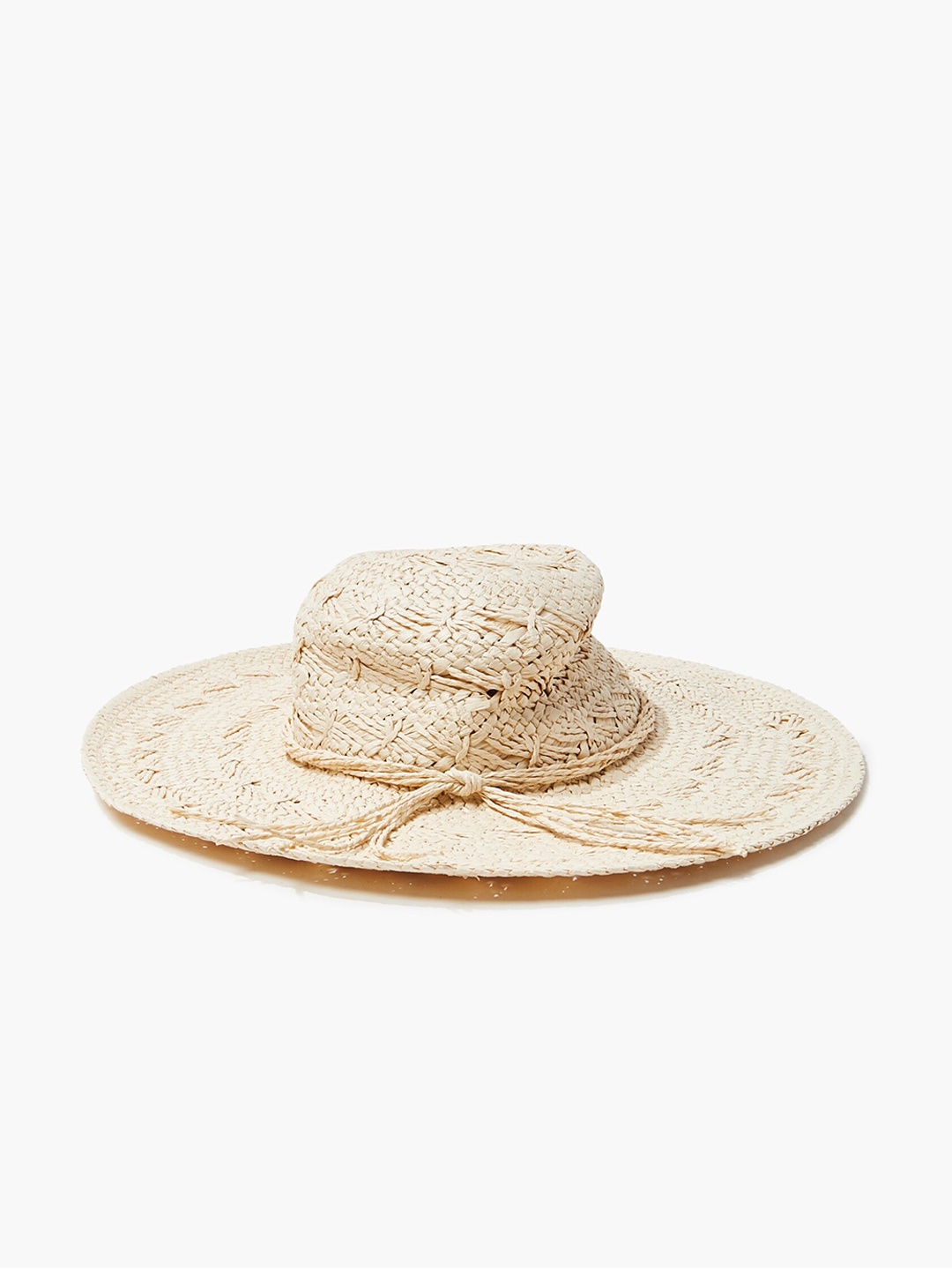 

FOREVER 21 Women Beige Woven Design Seashell Charm Straw Sun Hat