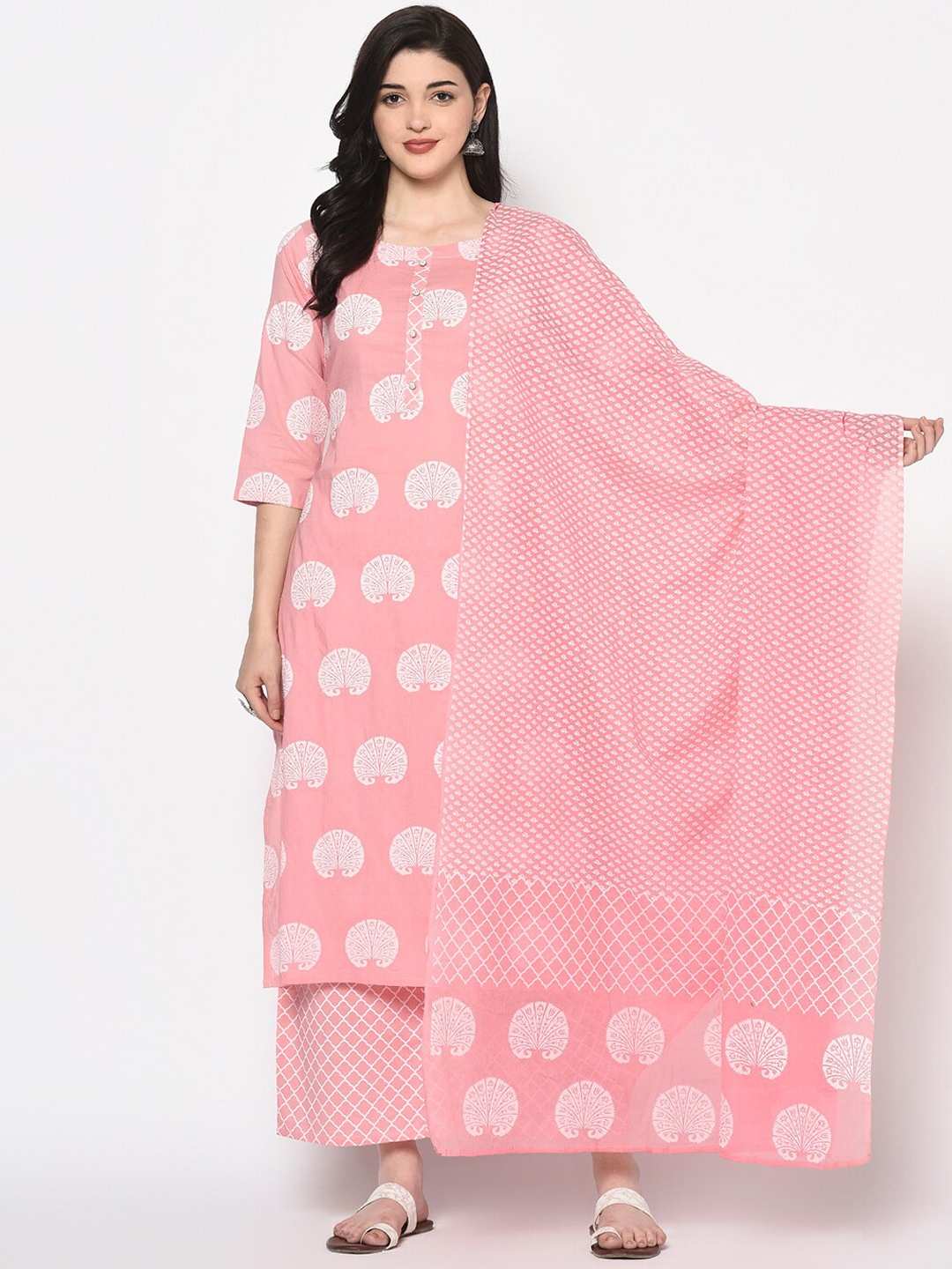 

GULMOHAR JAIPUR Women Pink Printed Kurta & Palazzos With Dupatta