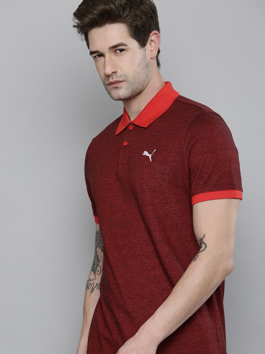 

Puma Men Rust Polo Collar Slim Fit EverFresh Pique Training Dual Tone T-shirt