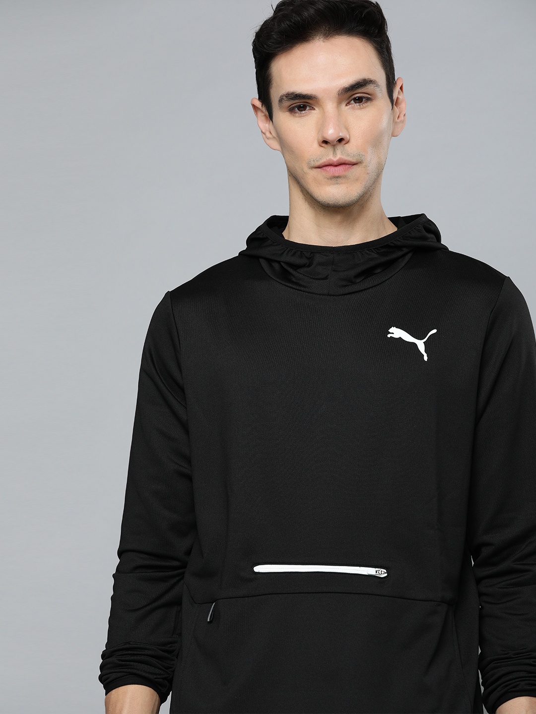 

Puma Men Black & White Brand Logo Printed Hooded Sweatshirt