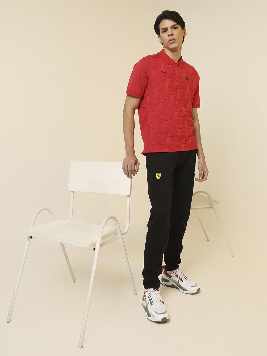 

PUMA Motorsport Men Red Pure Cotton Ferrari Style Jacquared Polo Collar Slim Fit Pure Cotton Motorsports T-shirt