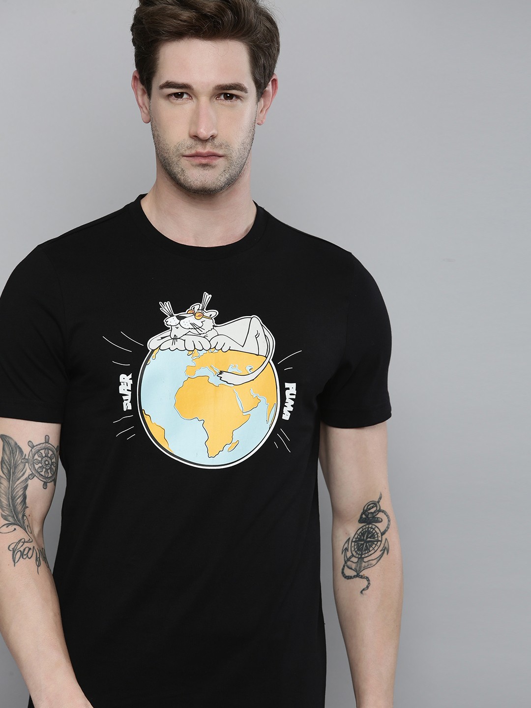 

Puma Men Black Graphic Tee Sustainability Printed Pure Cotton T-shirt