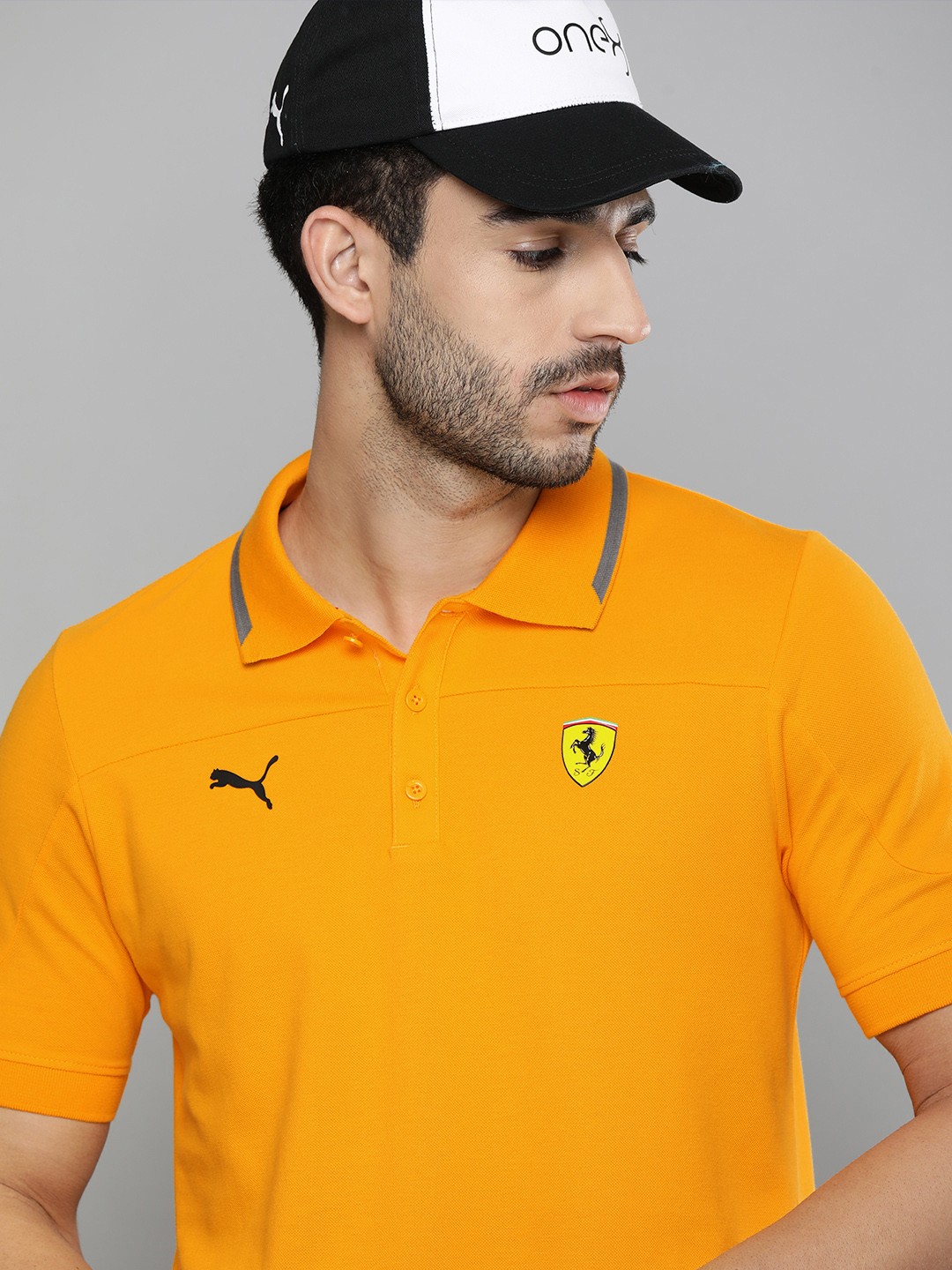 

PUMA Motorsport Men Yellow Ferrari Race Polo Collar Pure Cotton T-shirt