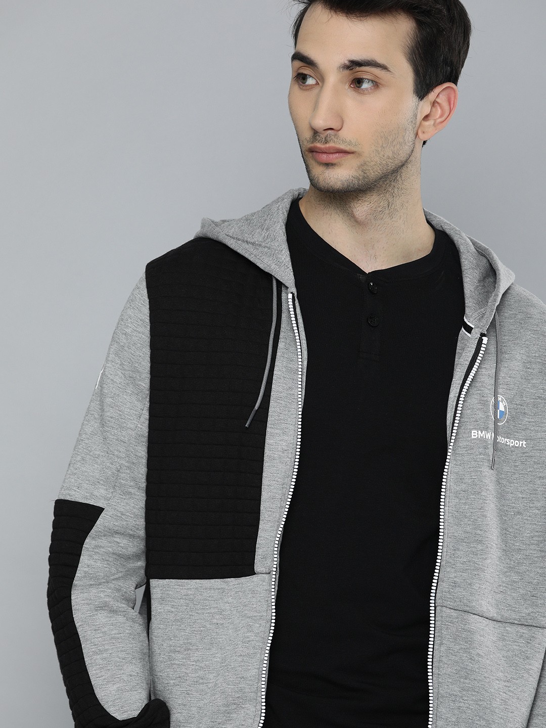 

PUMA Motorsport Men Grey & Black Colourblocked BMW Track Motorsports Jacket