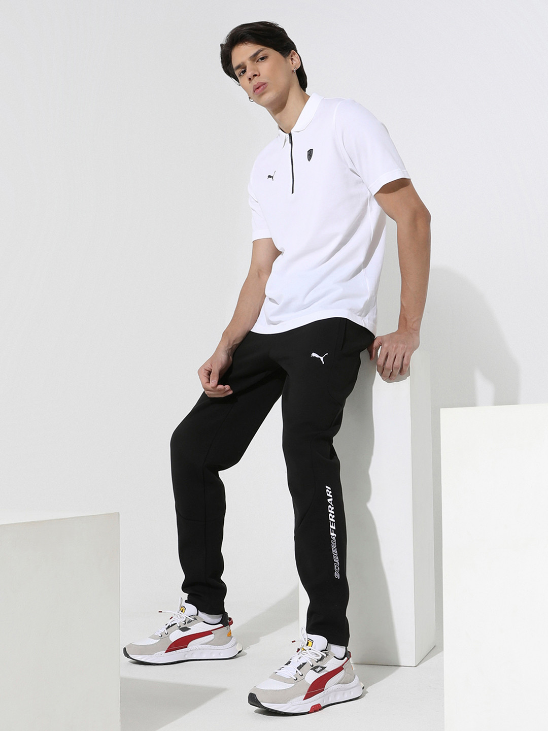 

PUMA Motorsport Men White Ferrari Style Printed Slim Fit Polo Collar Slim Fit Pure Cotton MSP T-shirt