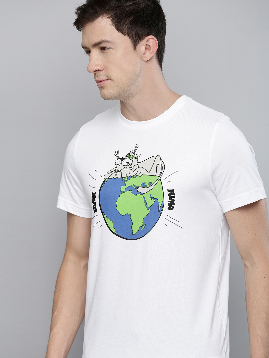 

Puma Men White Blue Graphic Printed Pure Cotton T-shirt