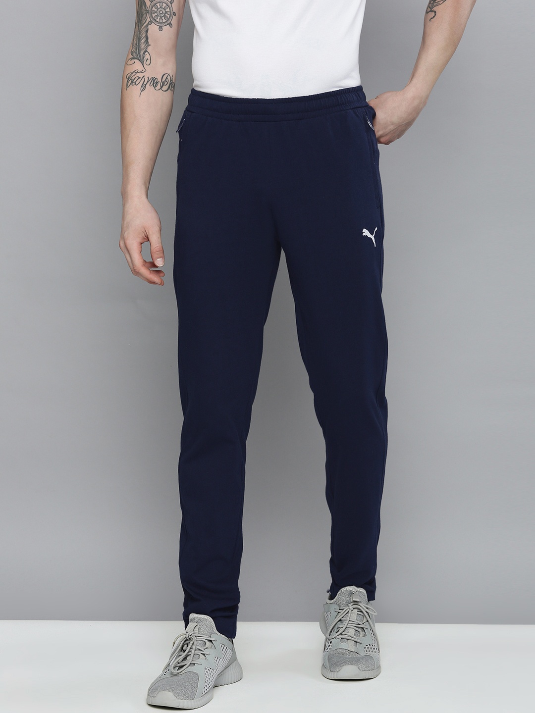 

Puma Men Navy Blue Solid Zippered Knitted Regular Fit Jersey Sweat Pants