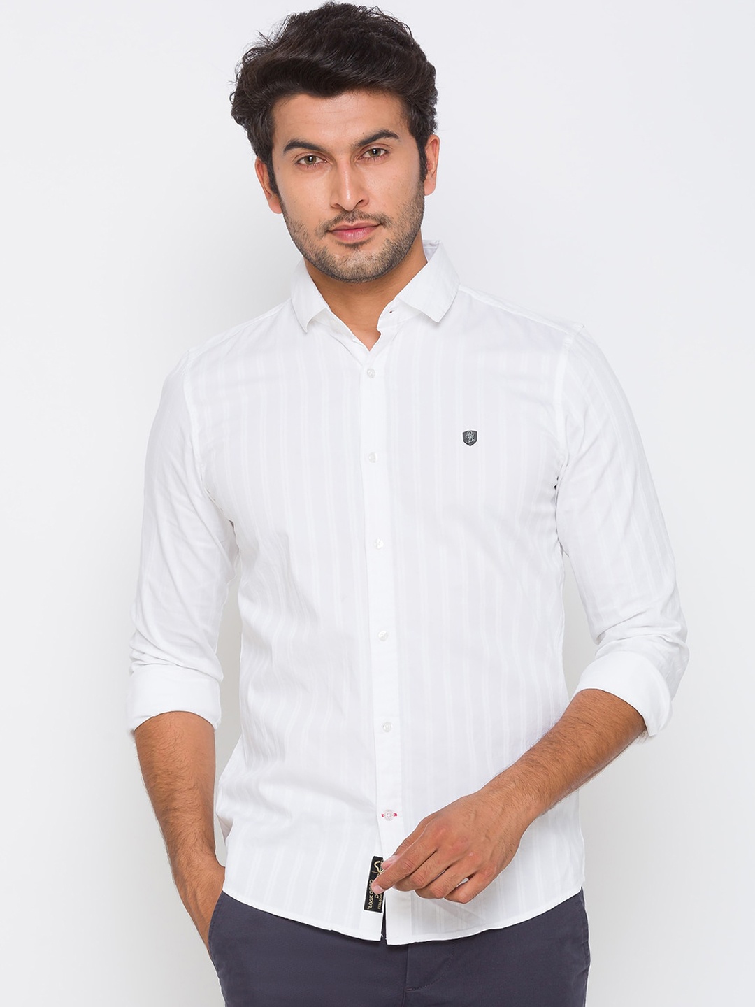 

Being Human Men White Slim Fit Striped Casual Shirt