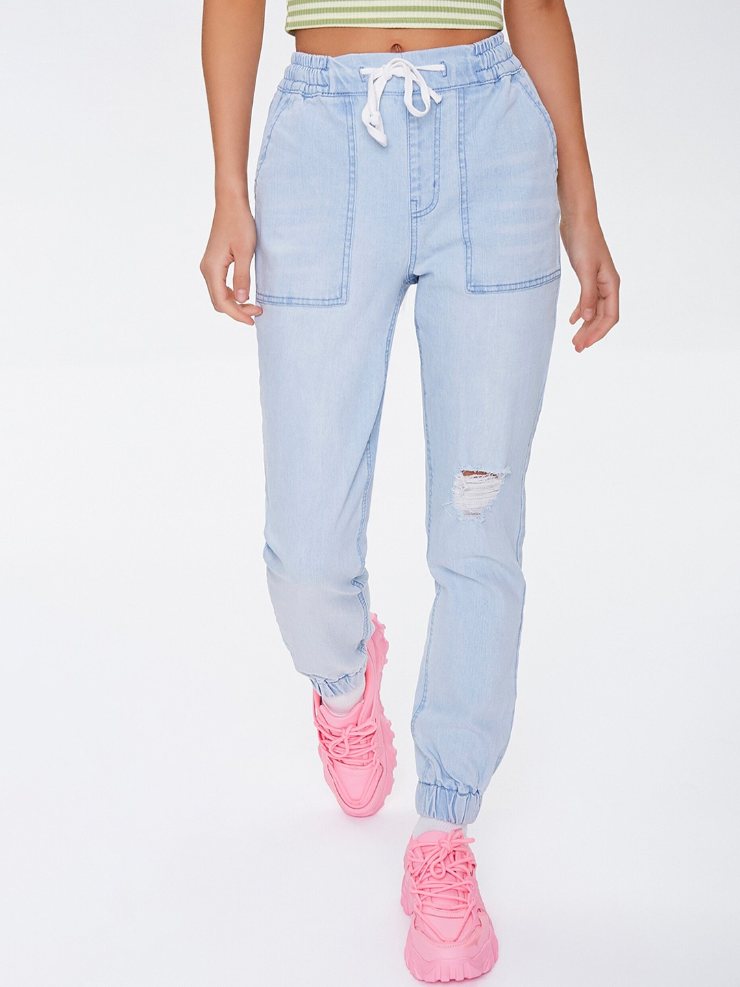 

FOREVER 21 Women Blue Mid-Rise Mildly Distressed Jeans