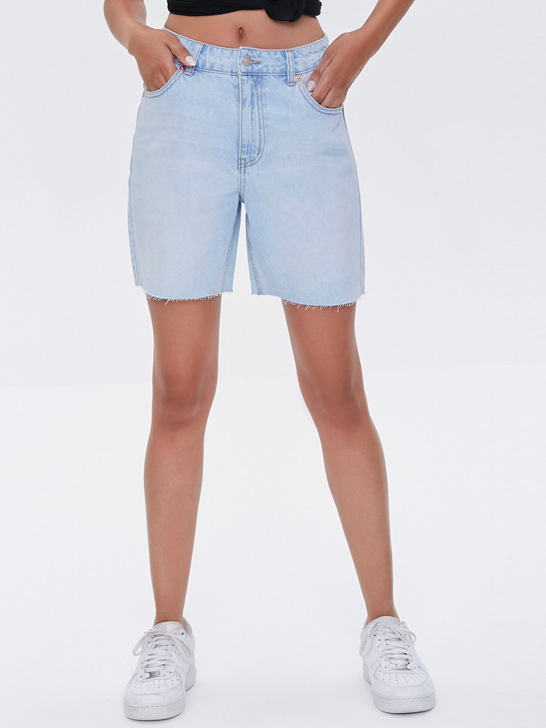 

FOREVER 21 Women Blue Mid-Rise Denim Shorts