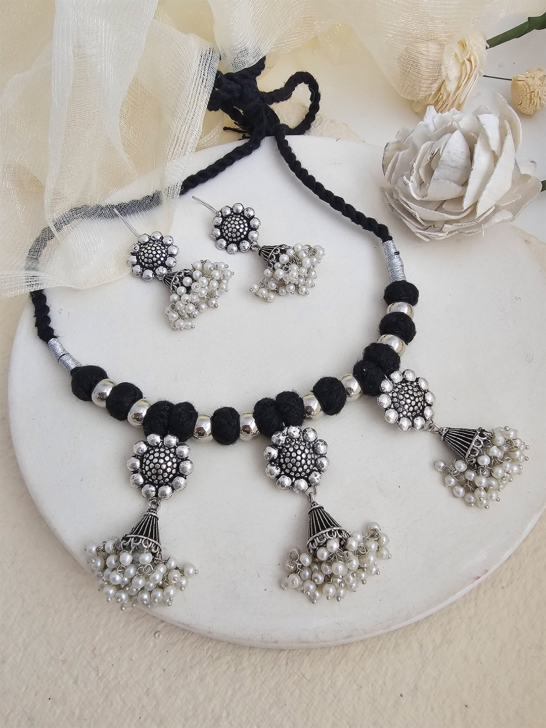 

Binnis Wardrobe Silver-Plated Black Oxidised Jewellery Set