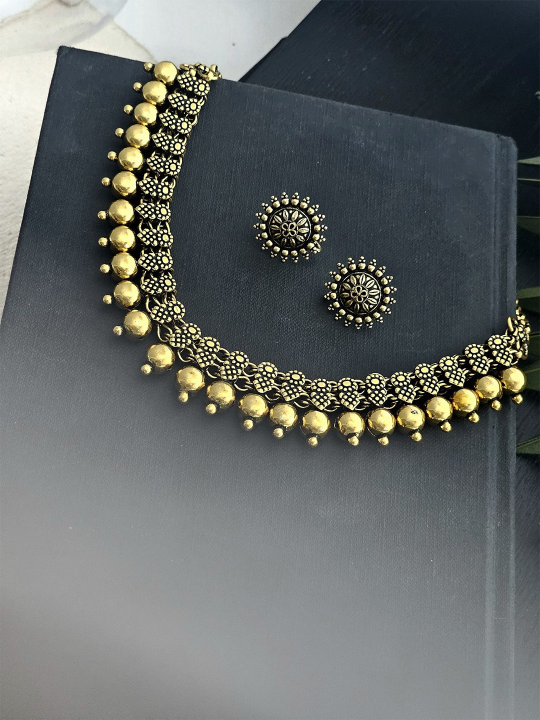 

Binnis Wardrobe Gold-Plated German Silver Antique Kolhapuri Jewellery Set