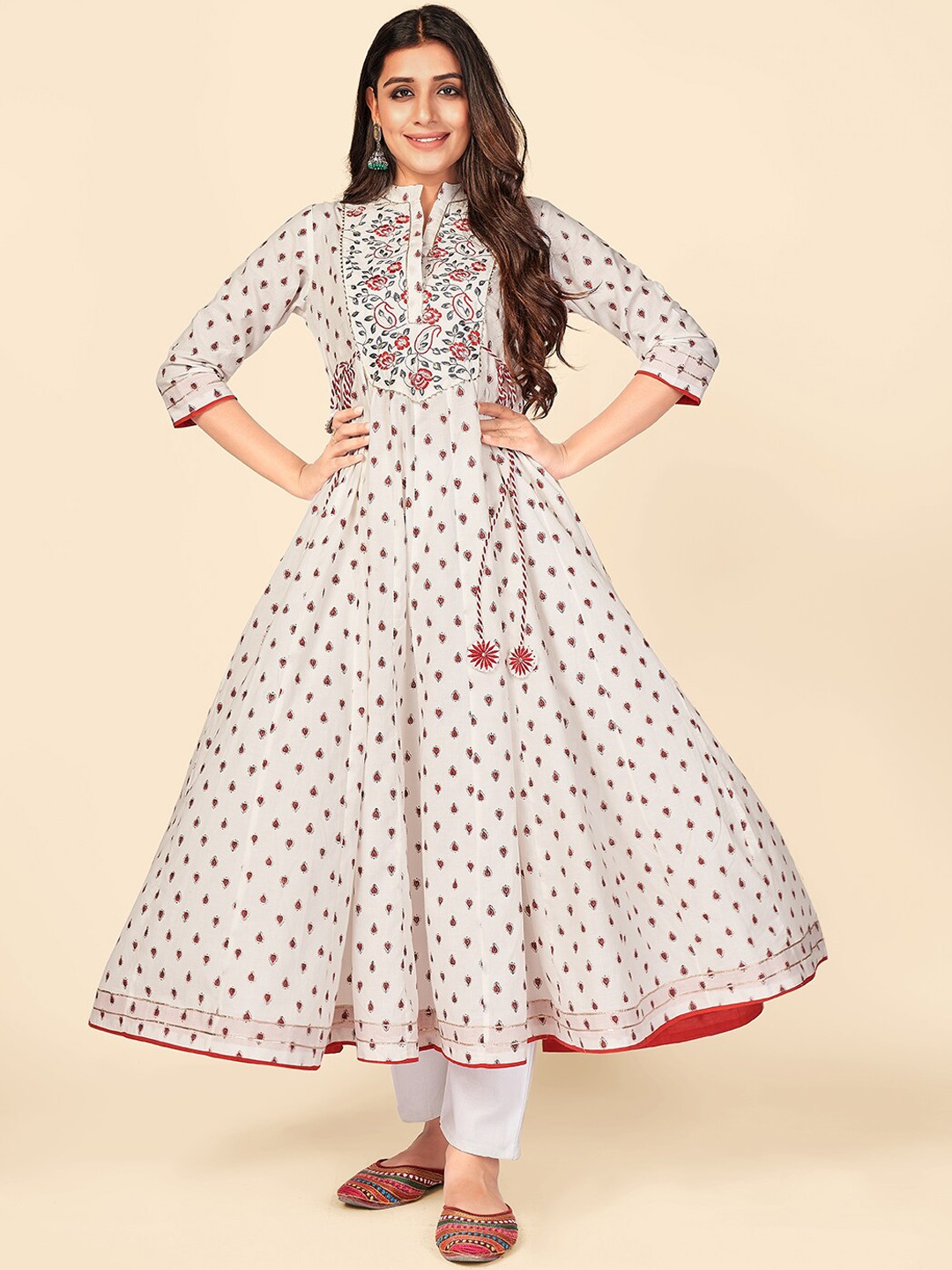 

Vbuyz Women White Printed & Embroidered Anarkali Kurta