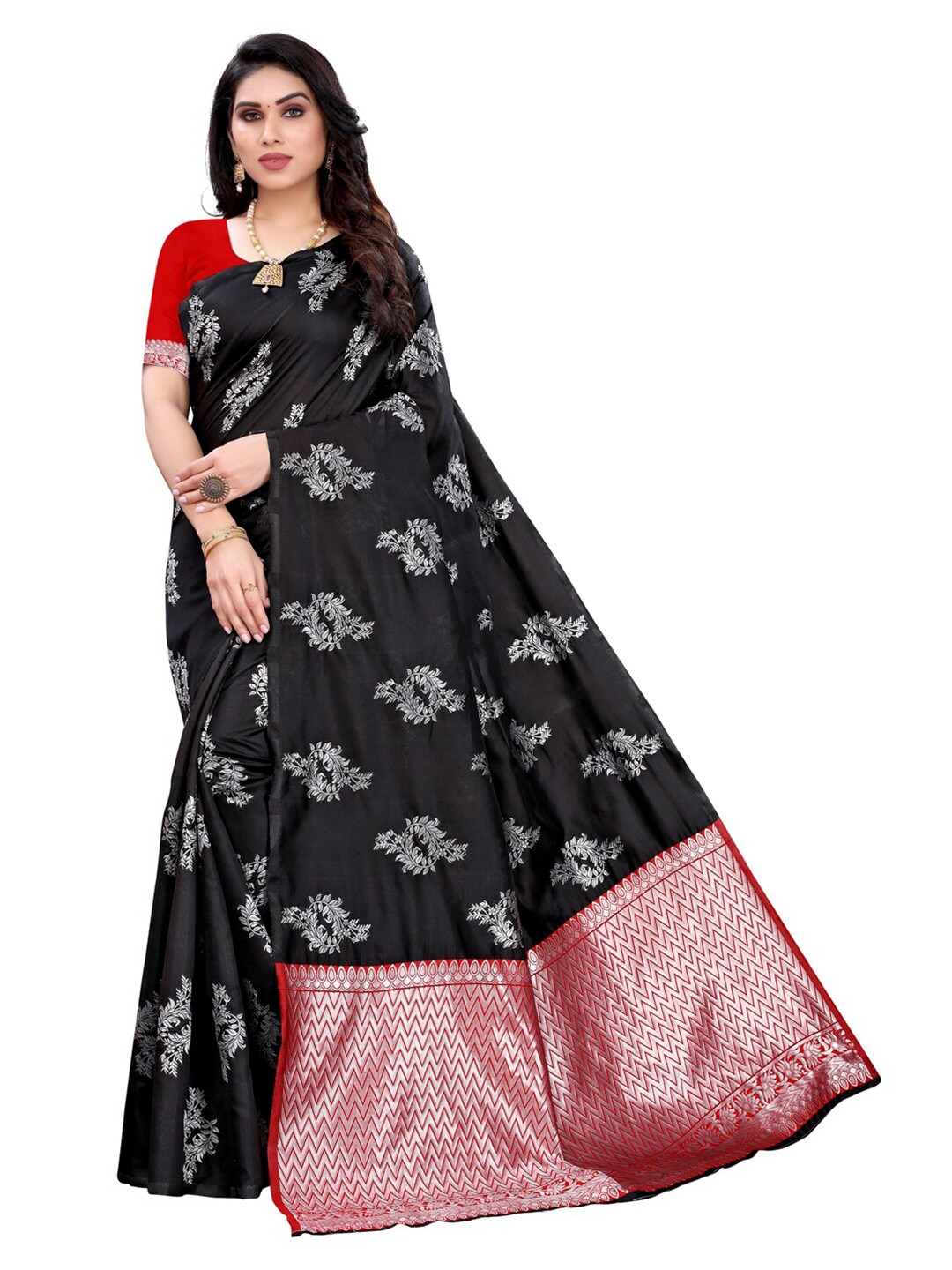 

KALINI Black & Red Floral Saree
