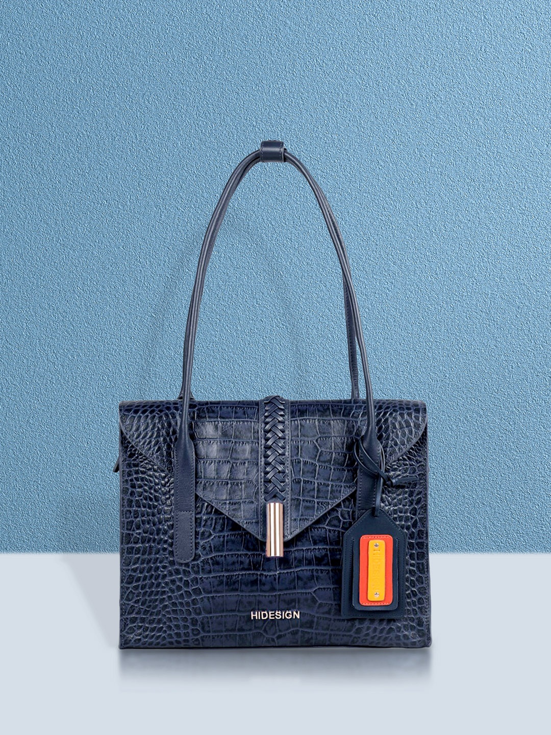 

Hidesign Blue Animal Textured Leather Structured Handheld Bag