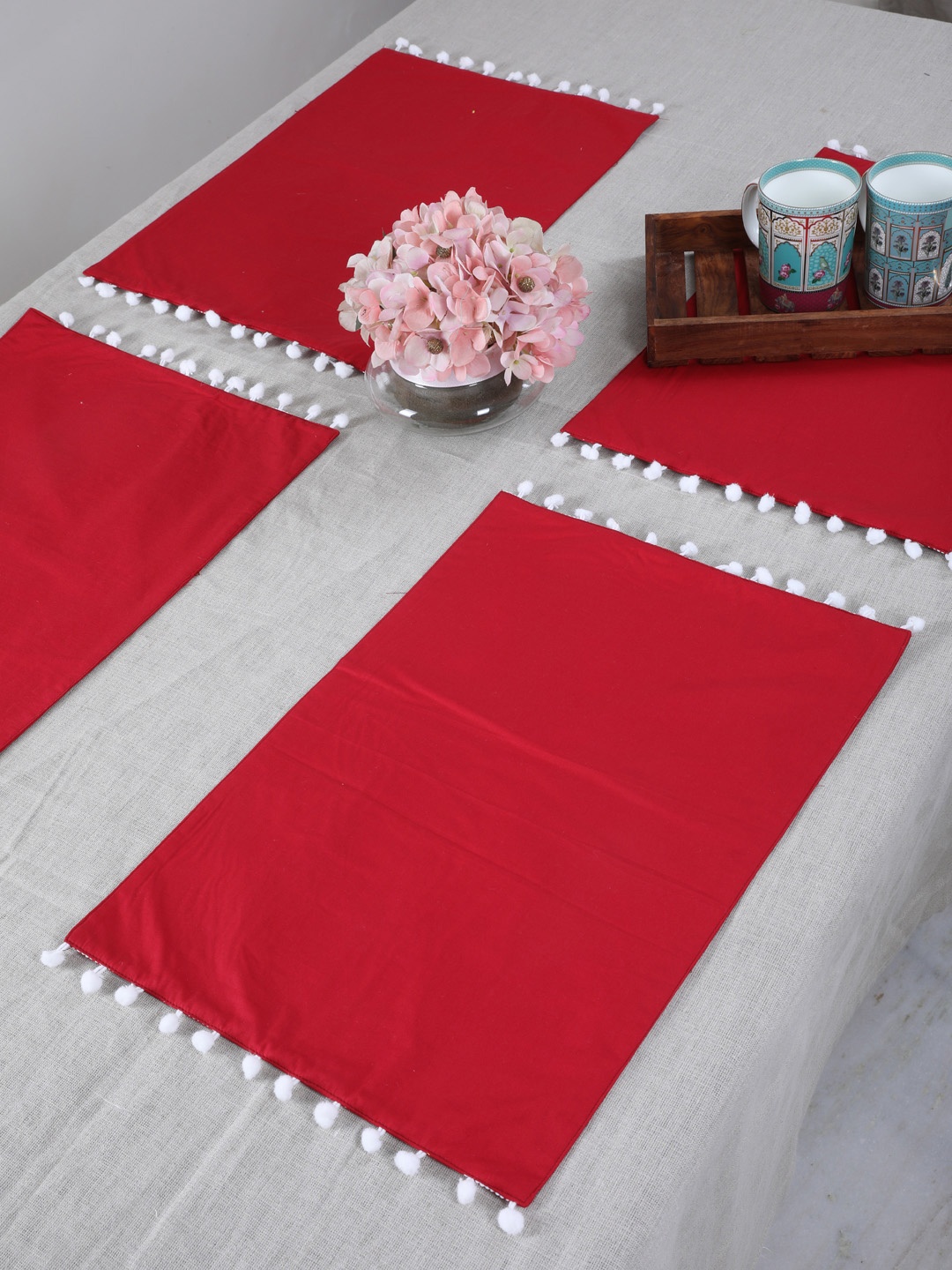 

My Gift Booth Set of 6 Red & White Solid Table Placemats